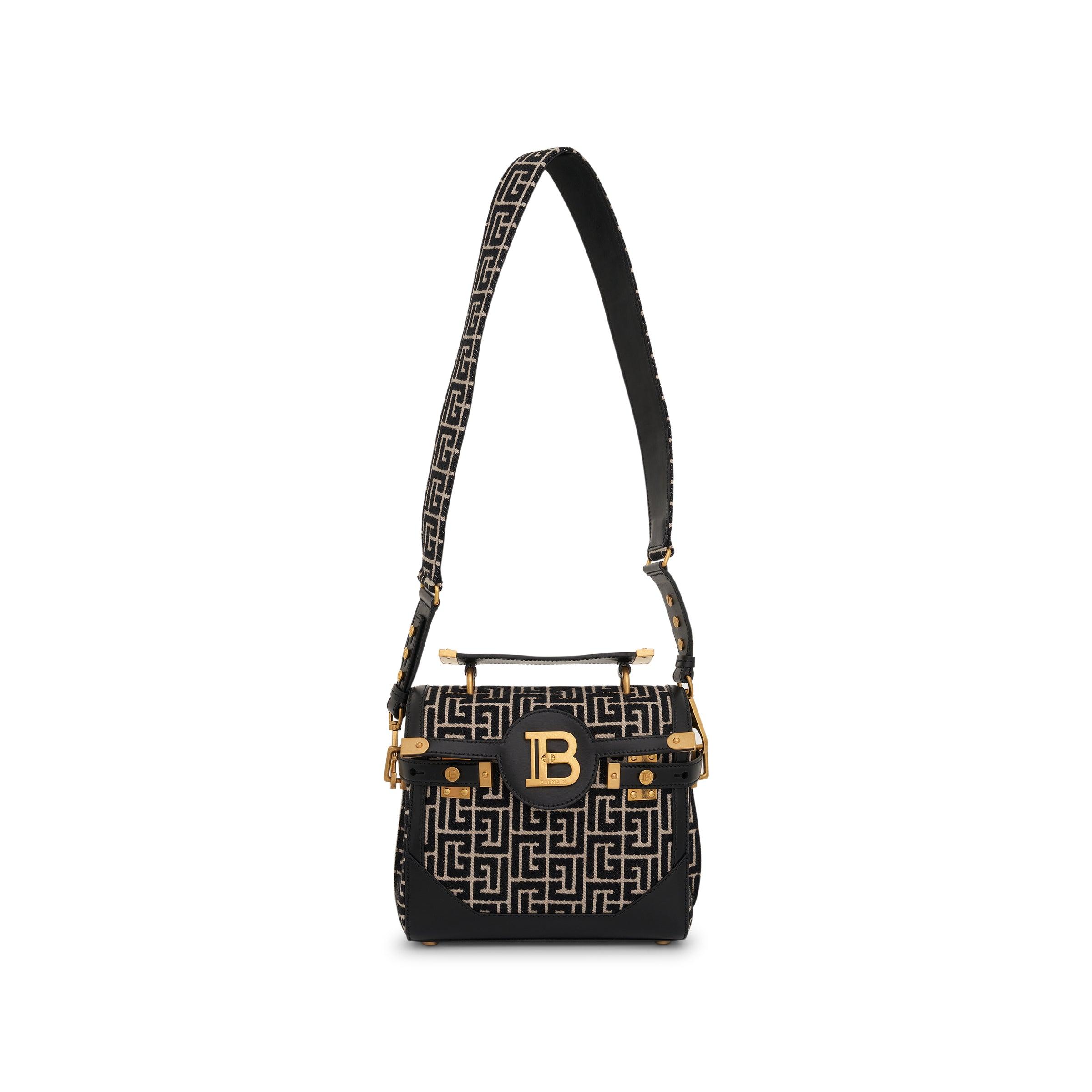 Balmain B-buzz 23 Monogram Jacquard Shoulder Bag In Ivory/black | Lyst