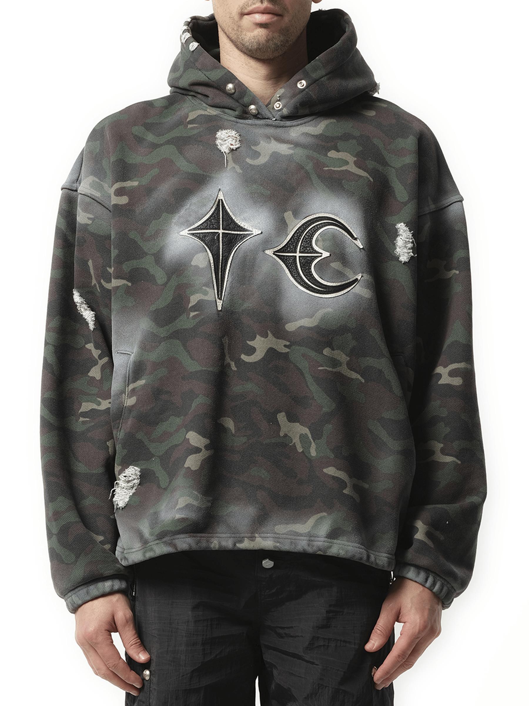 THUG CLUB Sprayed Camoflage Rock Hoodie, 100% Leather in Gray for 