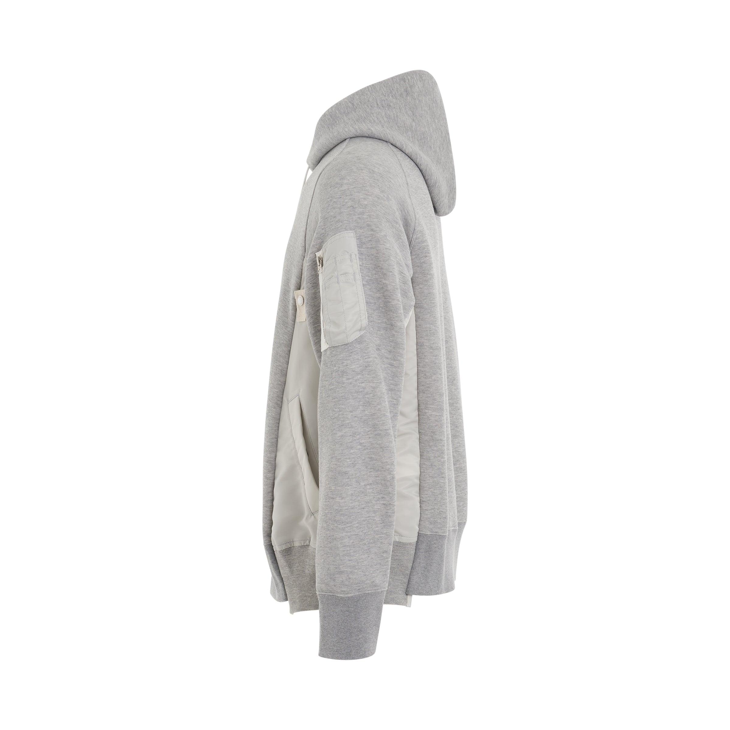 Sacai Sponge Sweat X Nylon Twill Panelled Hoodie In Light Grey in