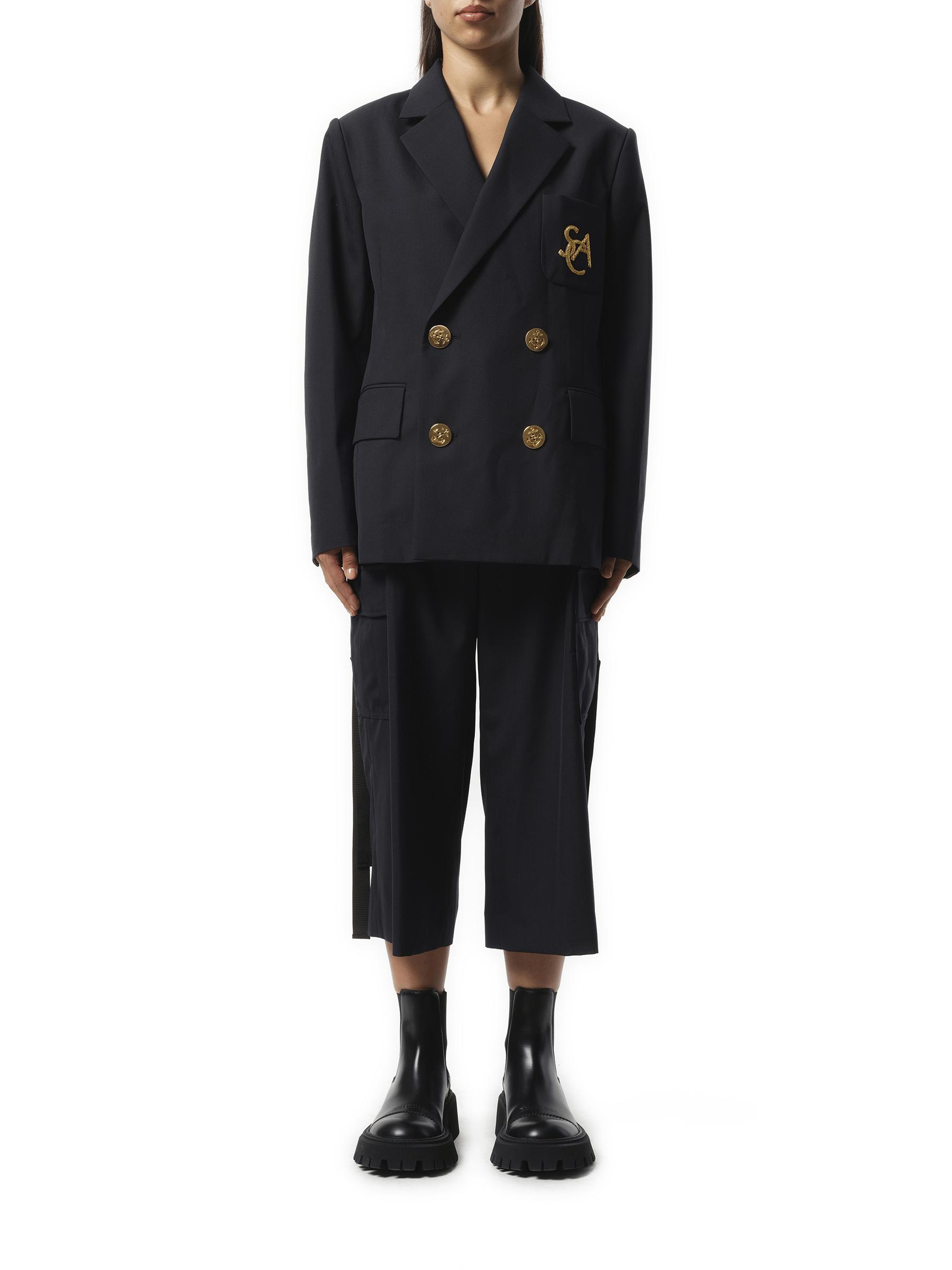 【SACAI】Emblem Silk Blend Single Jacket Sacai Emblem Suiting Jacket, 100% Cupro in Black | Lyst
