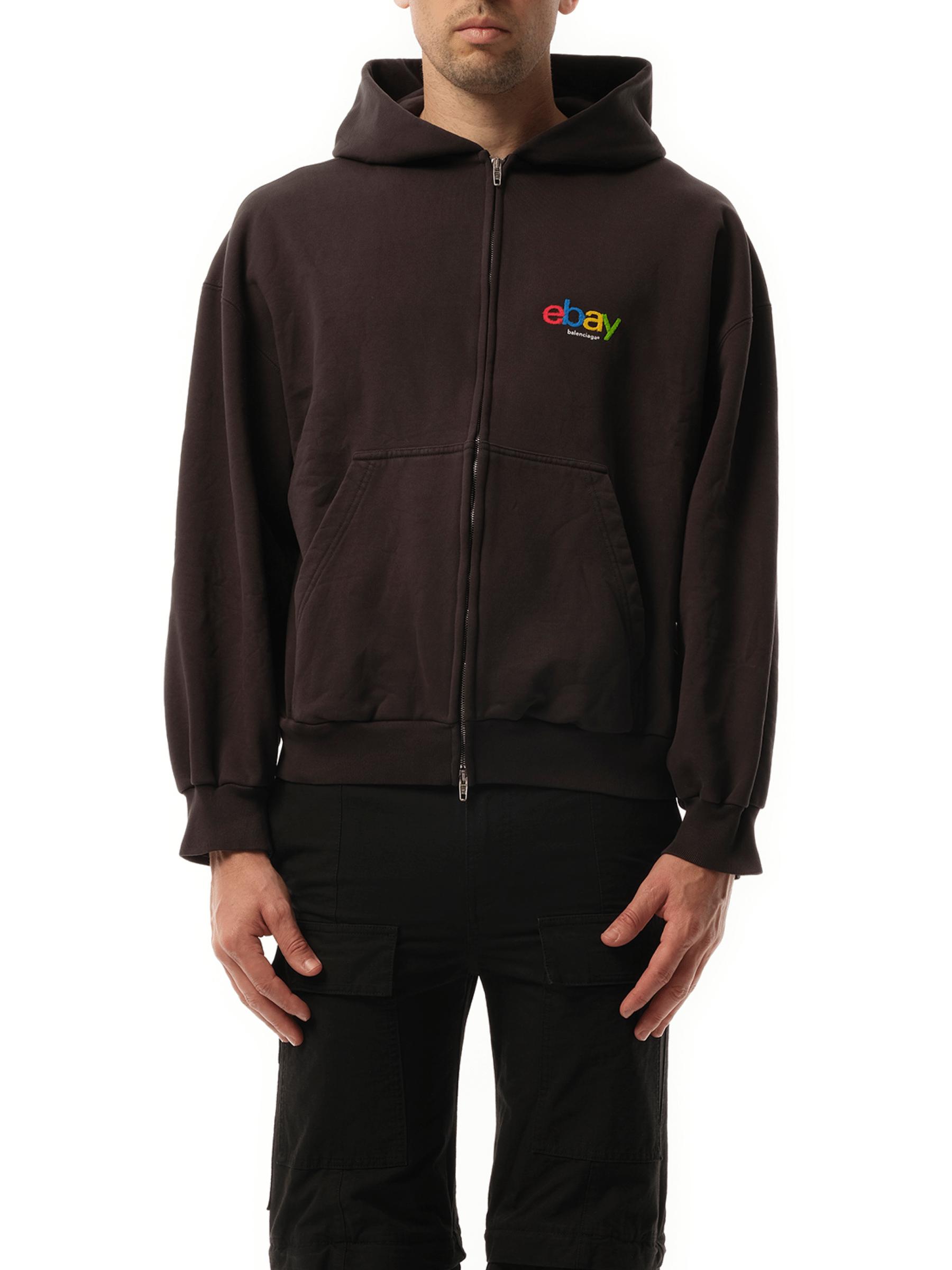 Balenciaga Ebay Zip-Up Hoodie, 100% Cotton, Size: Medium in Black