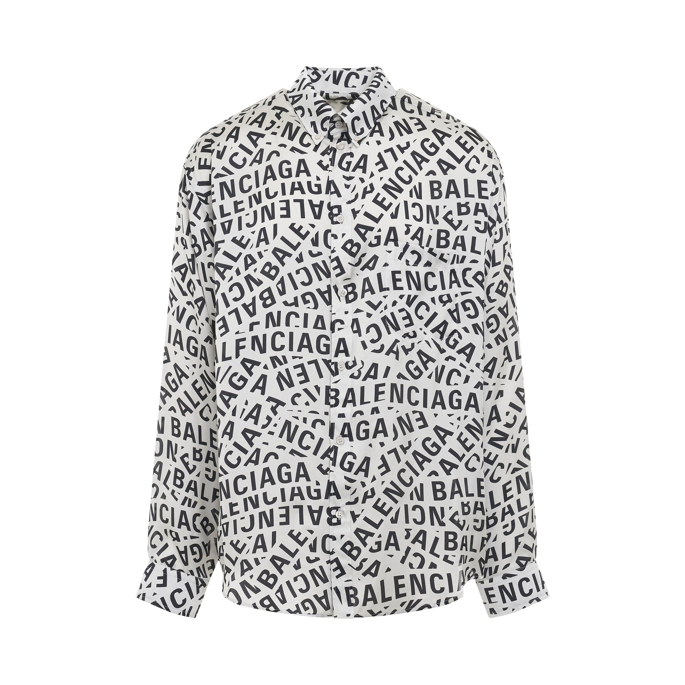 Balenciaga Logo Strips Large Fit Shirt In Grey in White for Men | Lyst