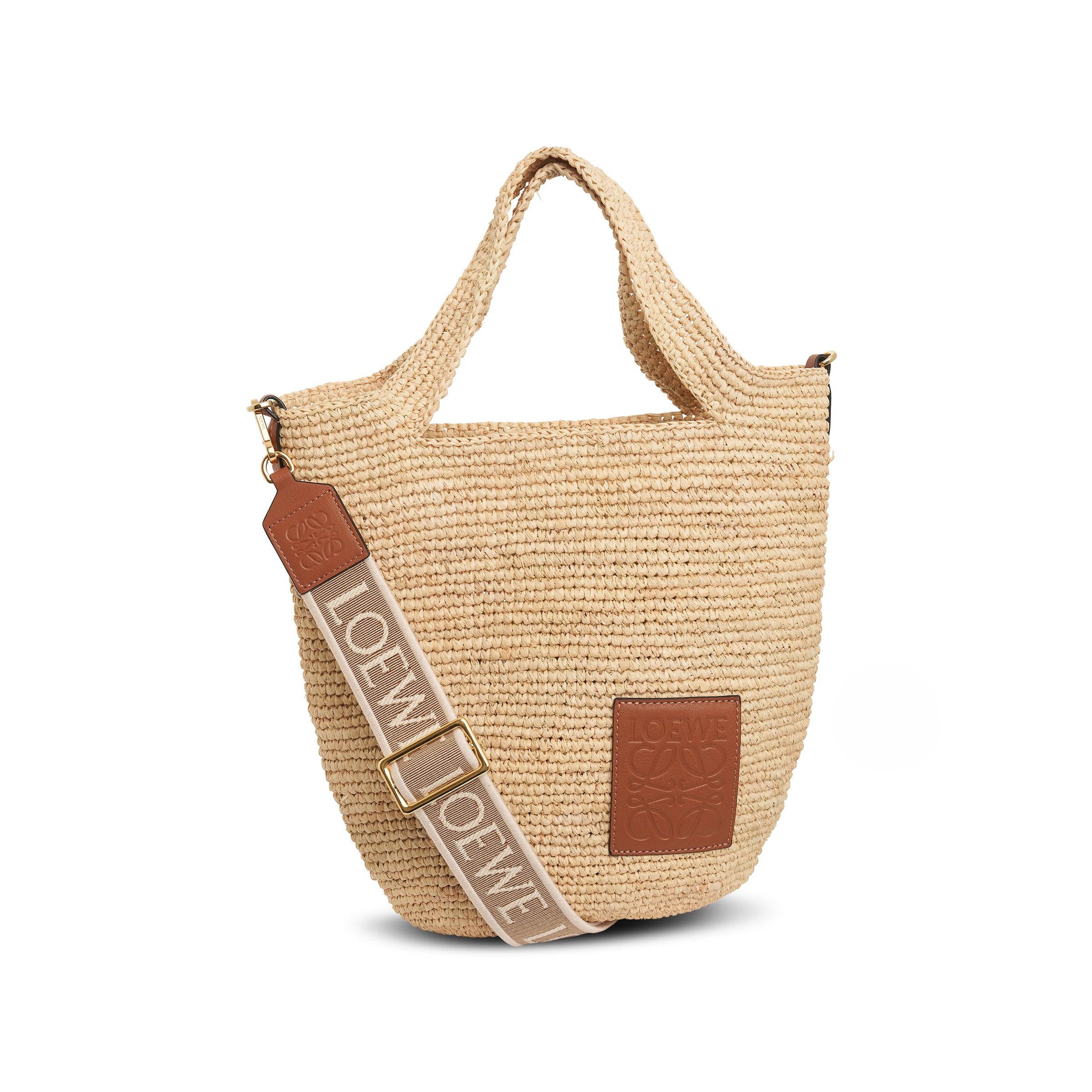 Elephant basket bag in raffia and calfskin Natural/Tan - LOEWE