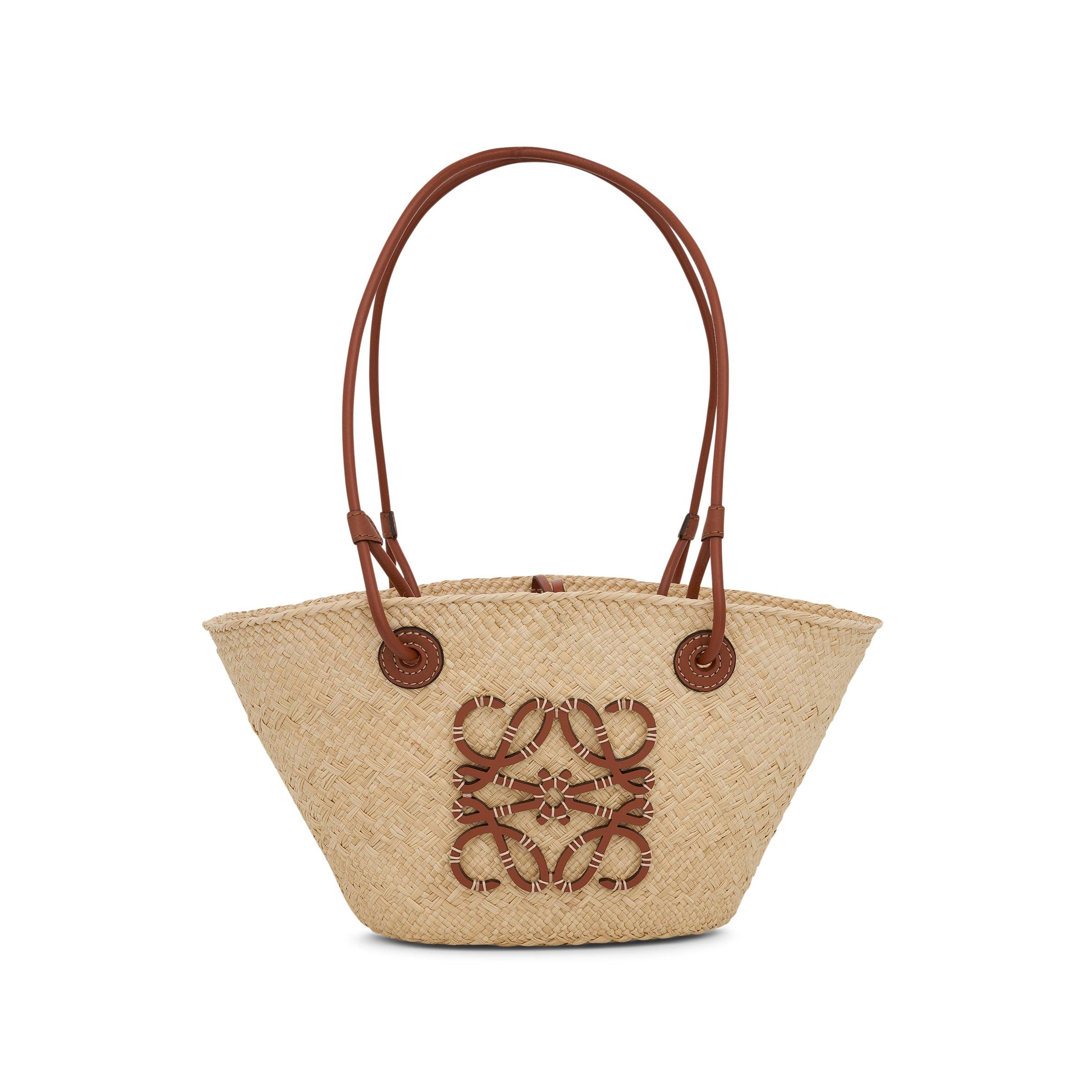 Loewe Small Anagram Basket Bag In Iraca Palm And Calfskin In Natural in