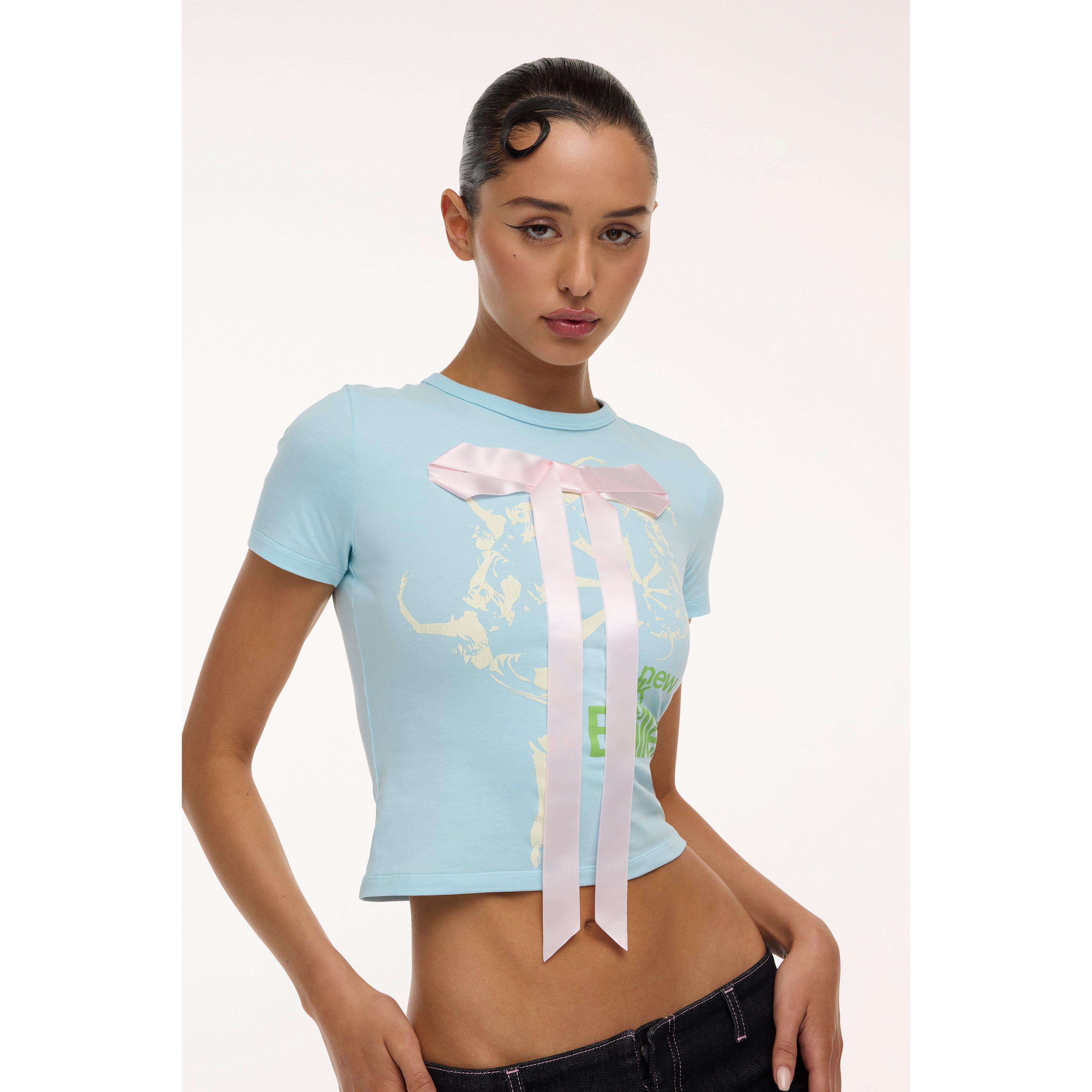 Marc Jacobs Sandy Liang Ribbon Baby Tee in Blue | Lyst