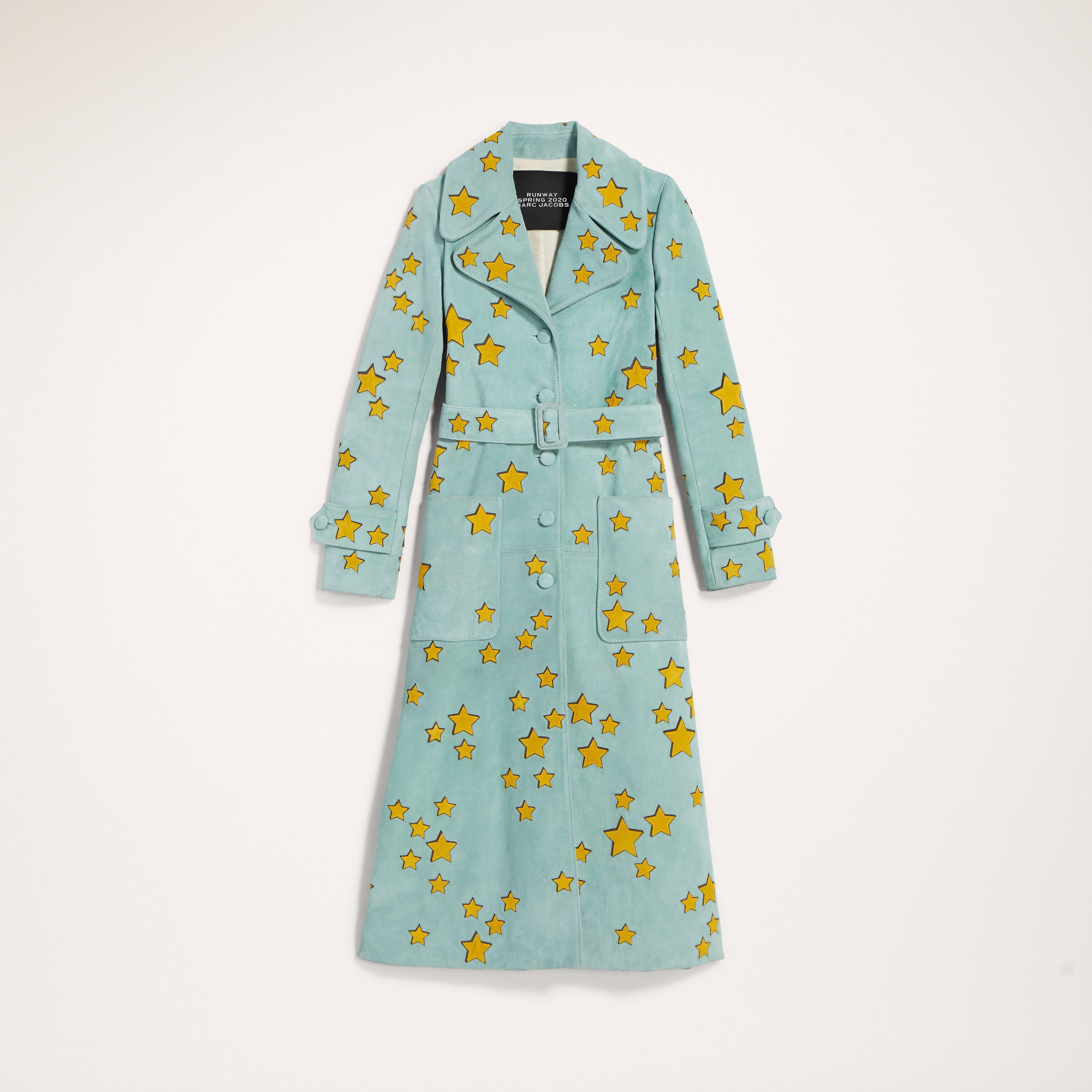 Marc Jacobs Women's Suede Trench Coat With Star Applique In Pale Turquoise,  Size 2 | Lyst
