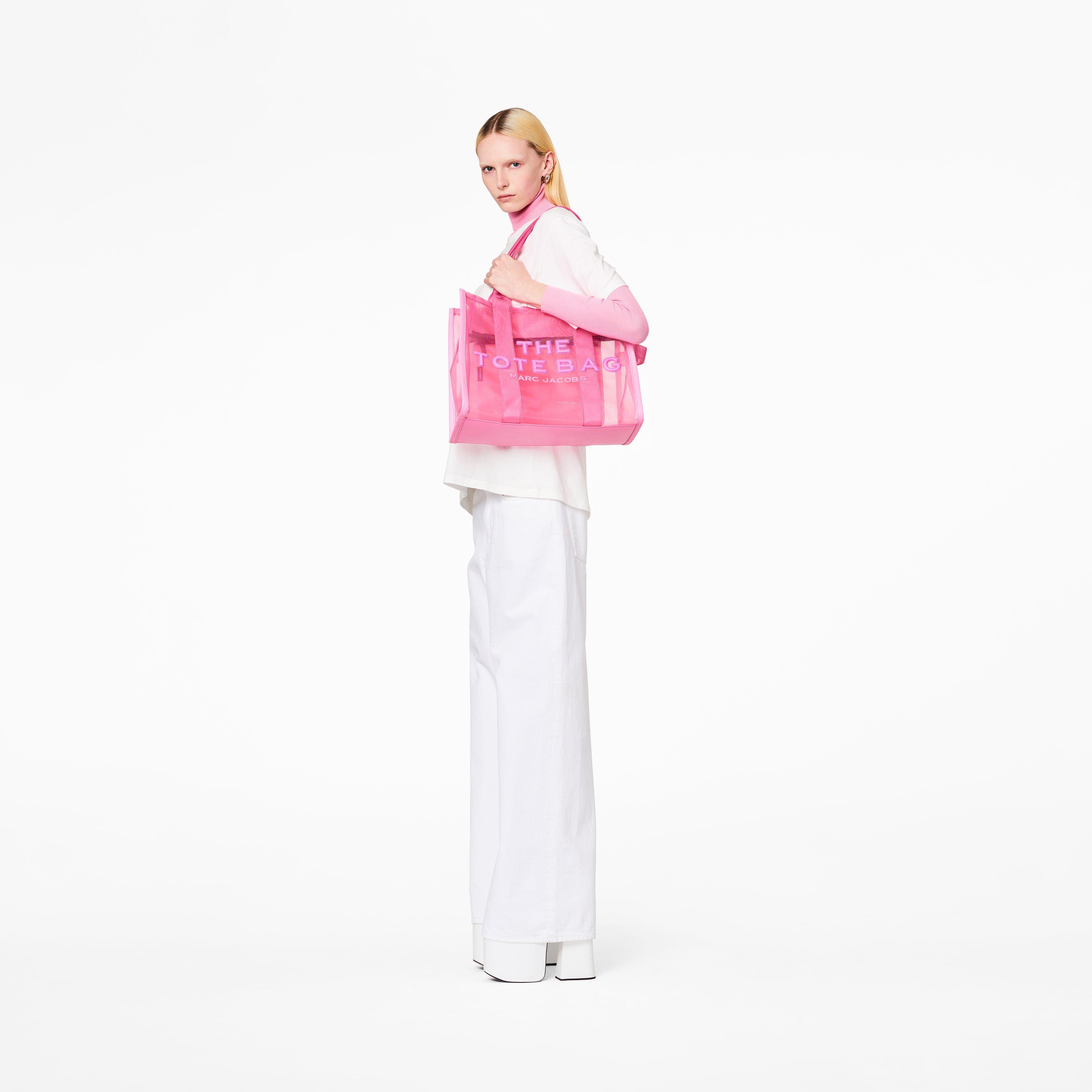 Marc Jacobs - The Tote Large Mesh - Pink textile and transparent tulle bag  with embossed logo for women