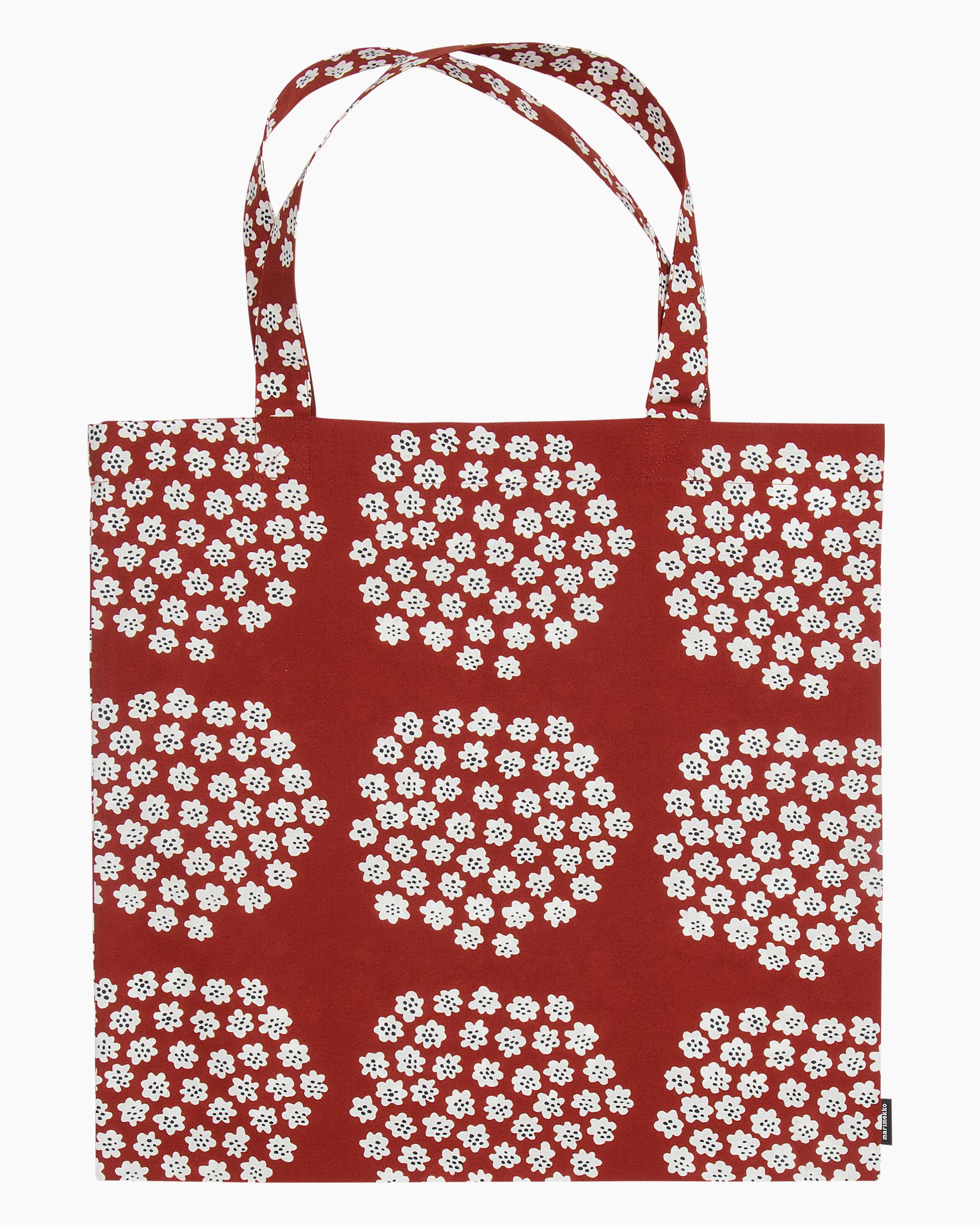 Marimekko Puketti Cotton Tote Bag In Dark Blue Red White Red Lyst