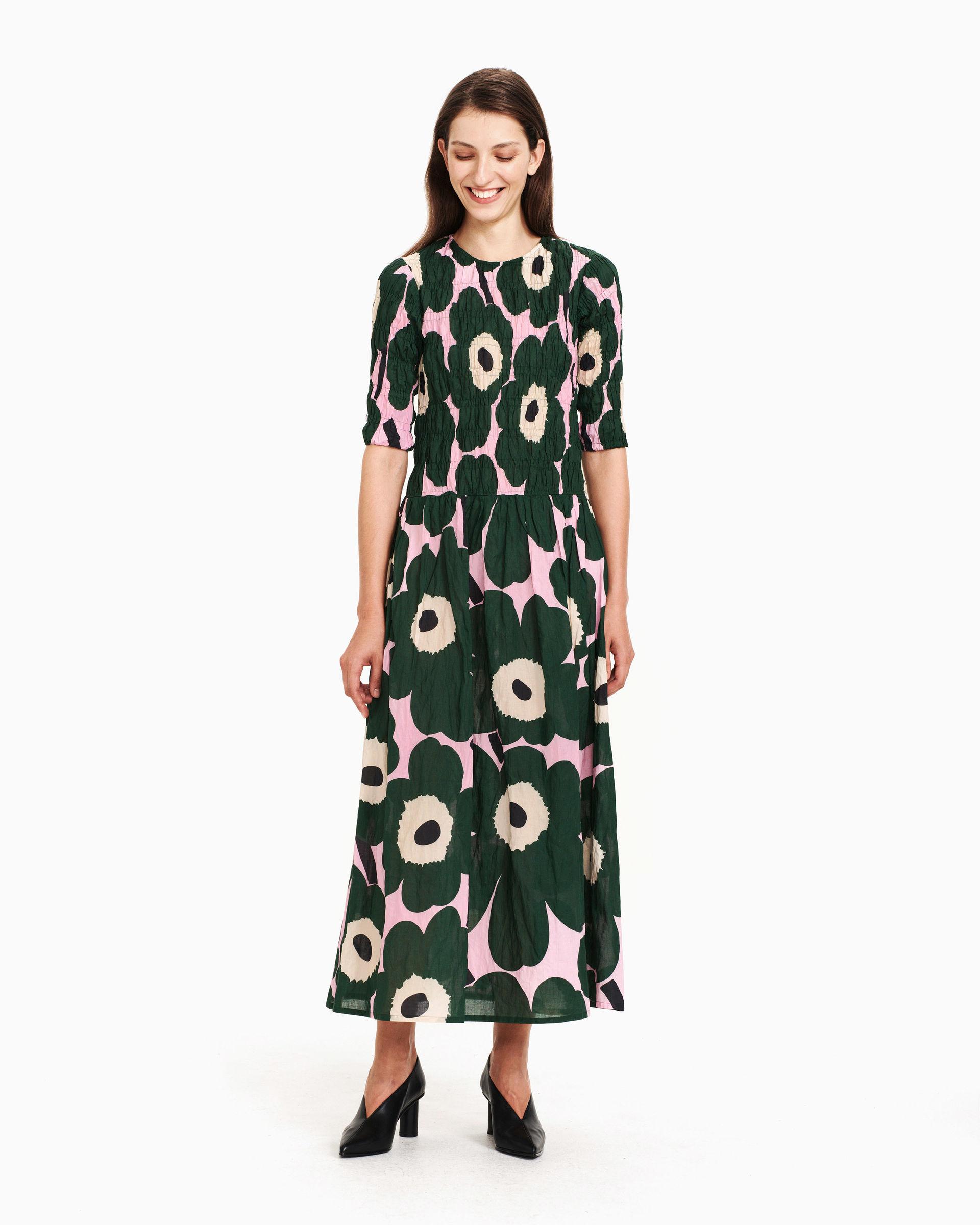 Marimekko Cotton 40% Leima Unikko Dress in Pink, Dark Green, Black (Green)  - Lyst
