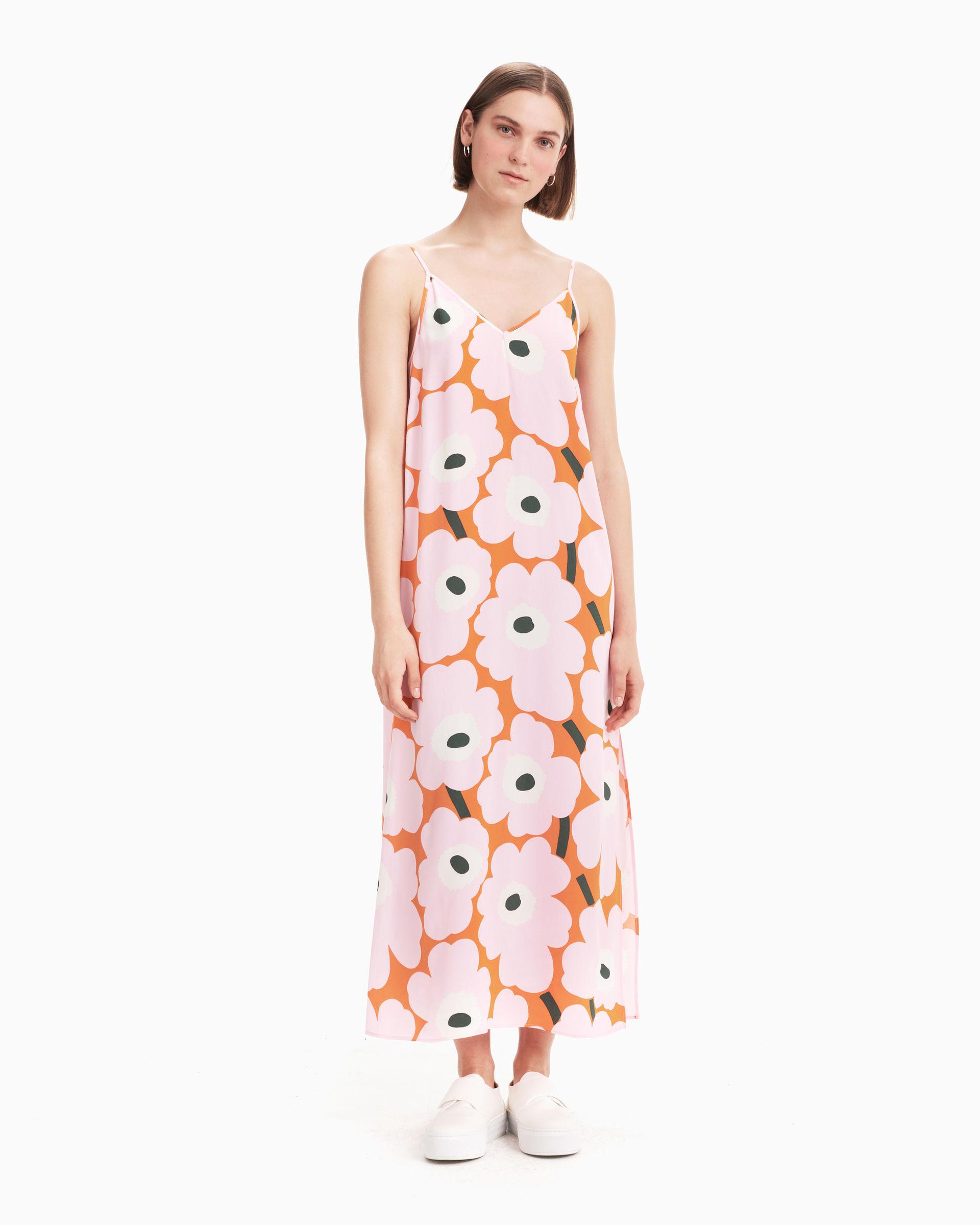 Marimekko Synthetic 50 Final Sale Utelias Unikko Dress In Pink Orange Green Orange Lyst