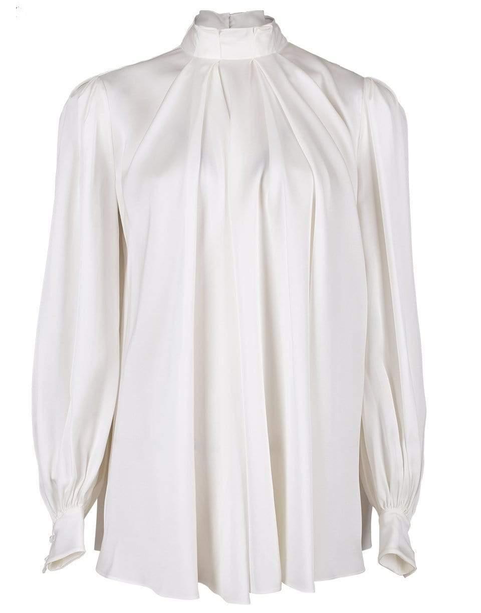 Alexander McQueen Ivory Silk High Neck Blouse in White - Lyst
