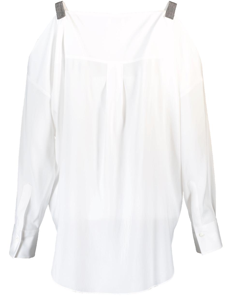 Brunello Cucinelli Silk Cold Shoulder Top in White - Lyst