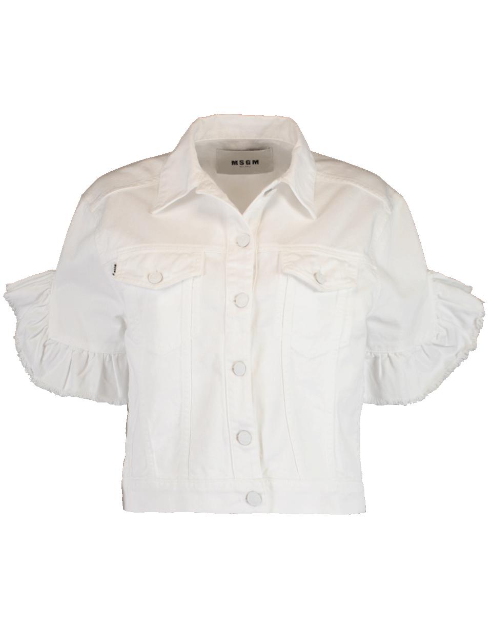white ruffle denim jacket