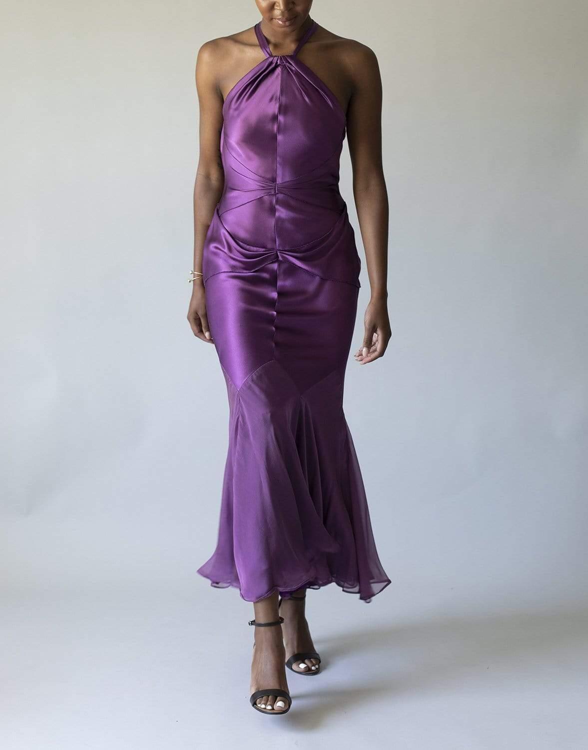 Vera Wang Silk Halter Gown in Purple | Lyst
