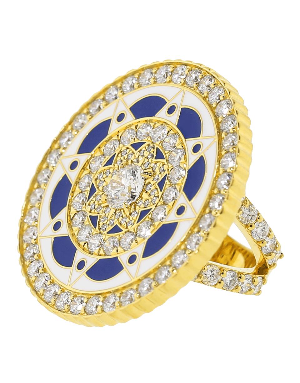 Buddha Mama Navy And White Enamel Diamond Coin Ring in Metallic - Lyst