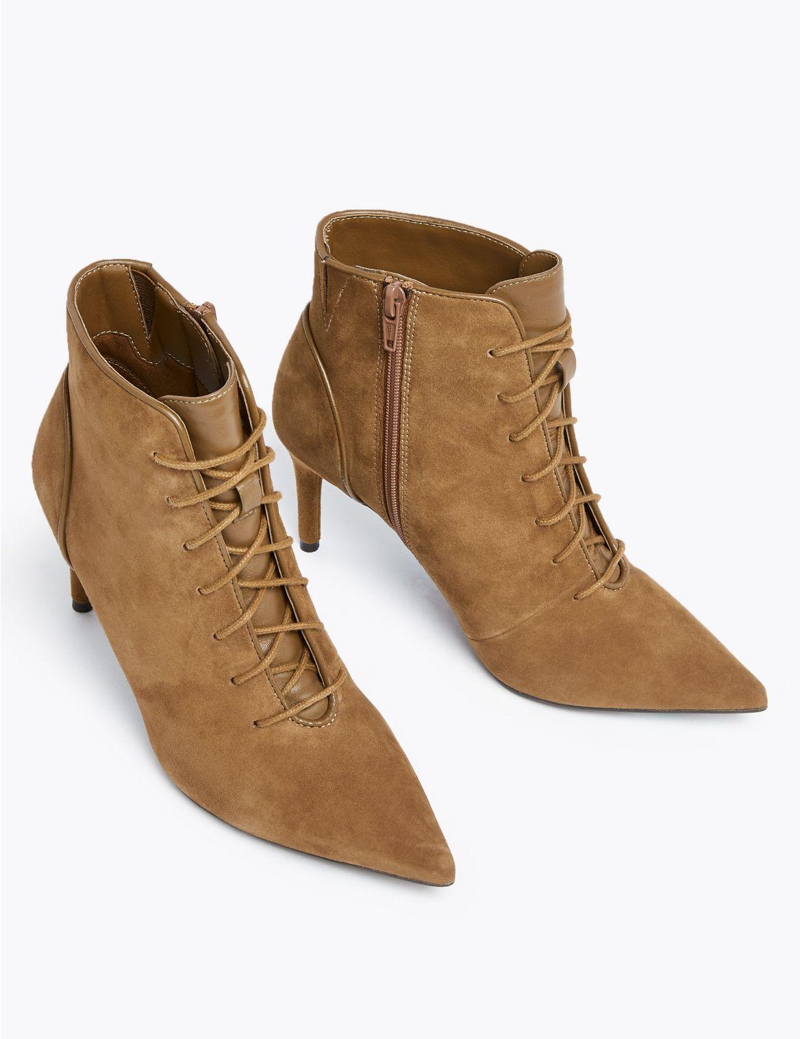 Marks & Spencer Suede Lace Up Stiletto Heel Ankle Boots in ...