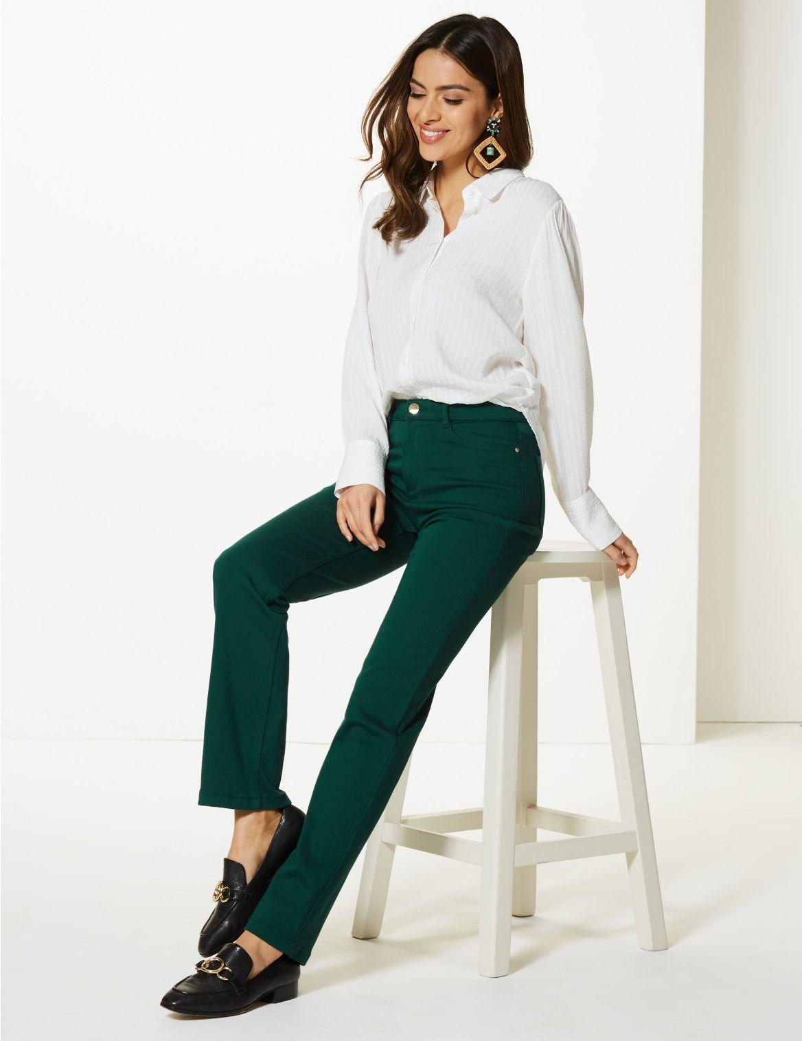 sateen roma rise straight leg jeans