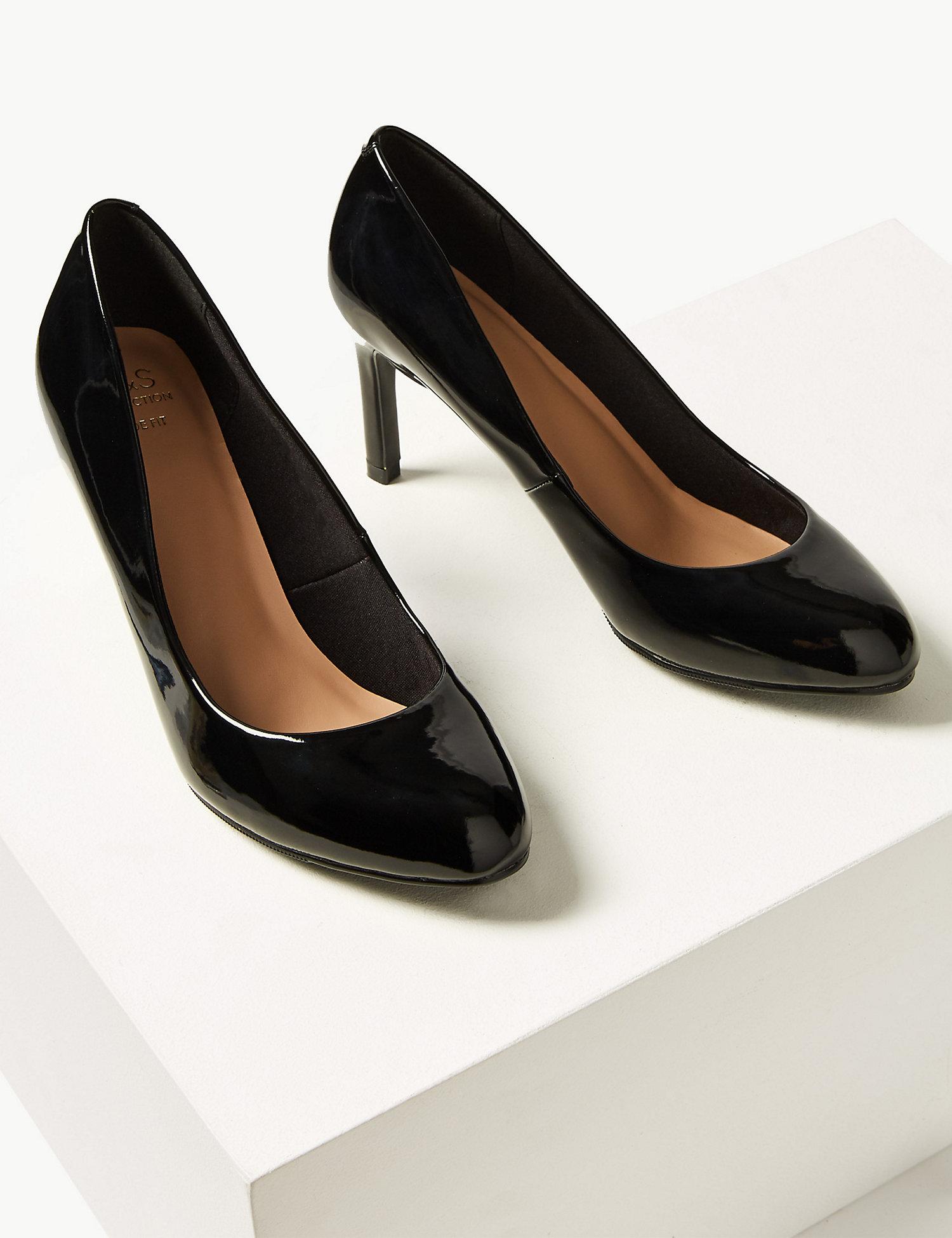 black patent wide fit court shoes