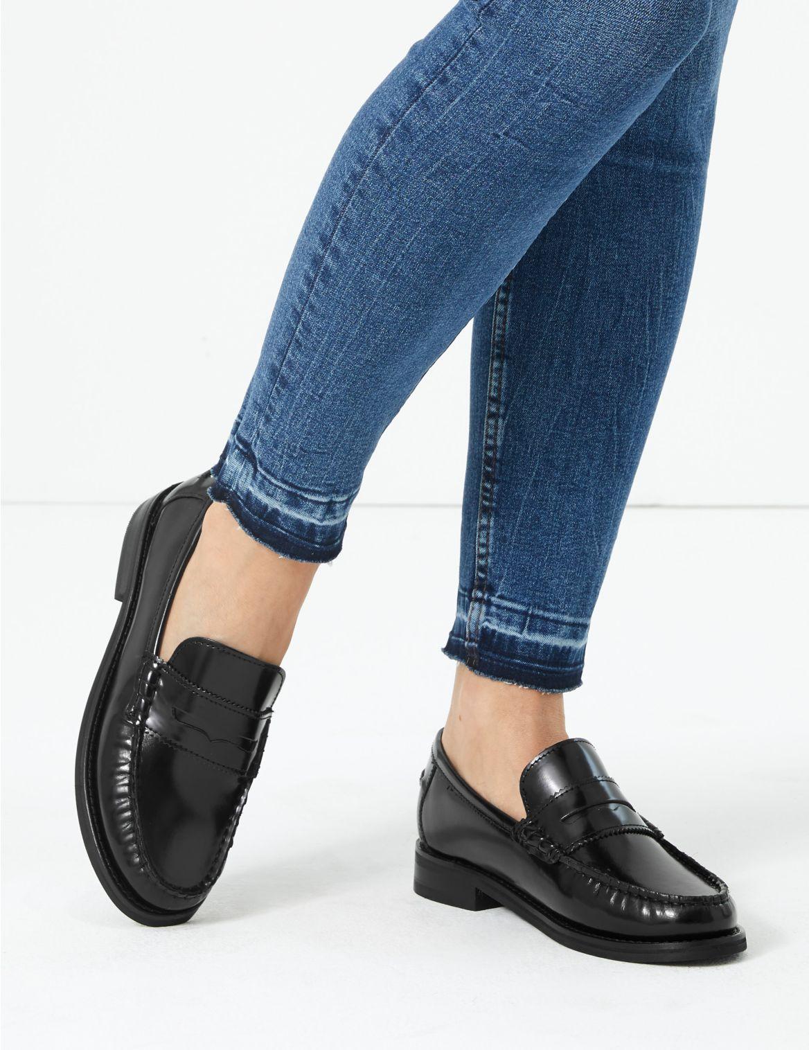 Marks & Spencer Leather Penny Loafers in Black - Lyst