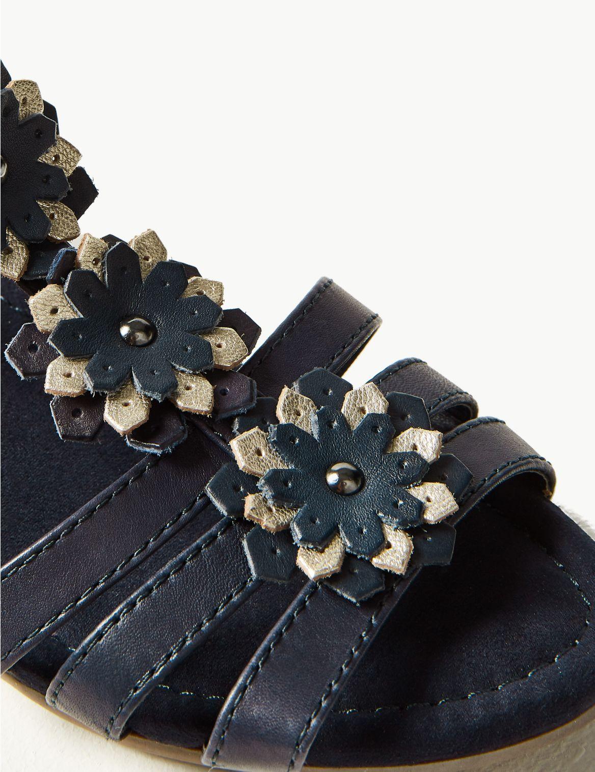 Marks & Spencer Wide Fit Leather Flower Sandals in Navy (Blue) Lyst