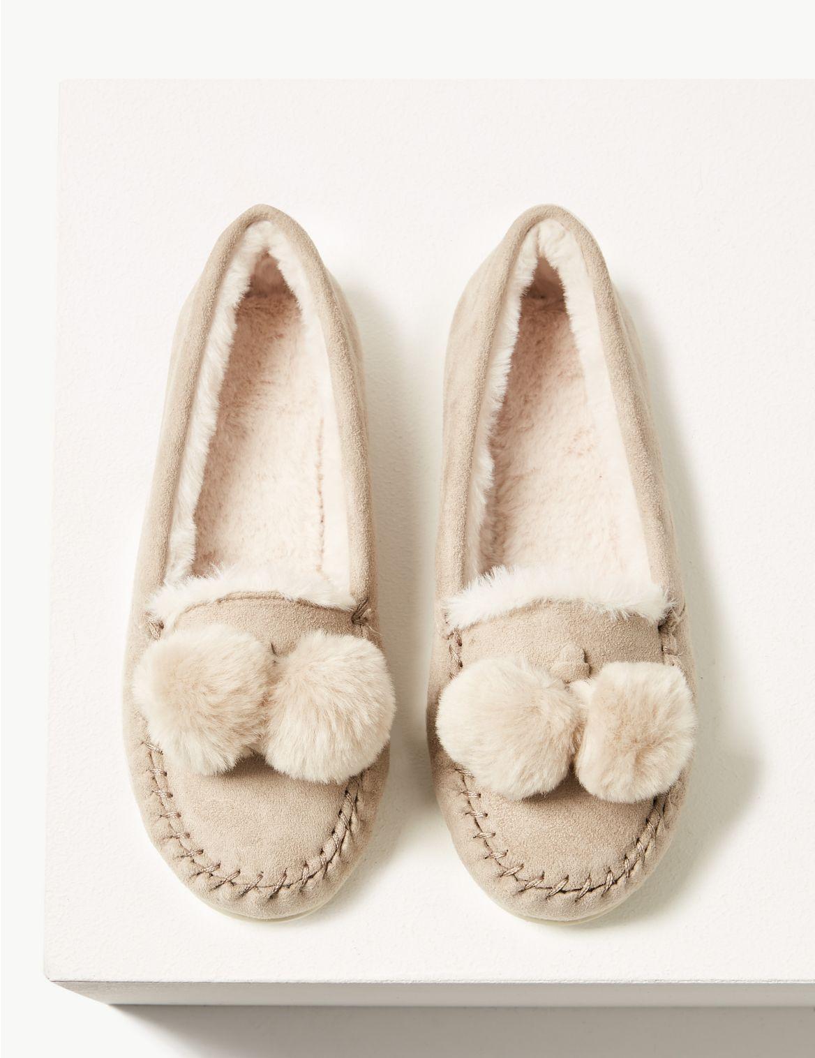 pom pom moccasin slippers