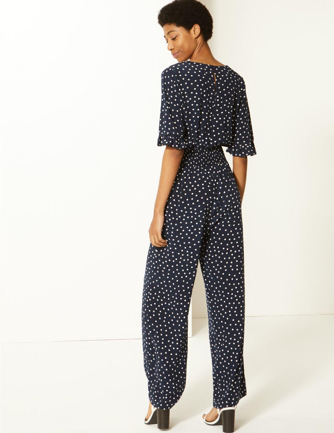 Marks & Spencer Synthetic Polka Dot Waisted Jumpsuit Navy Mix in Blue