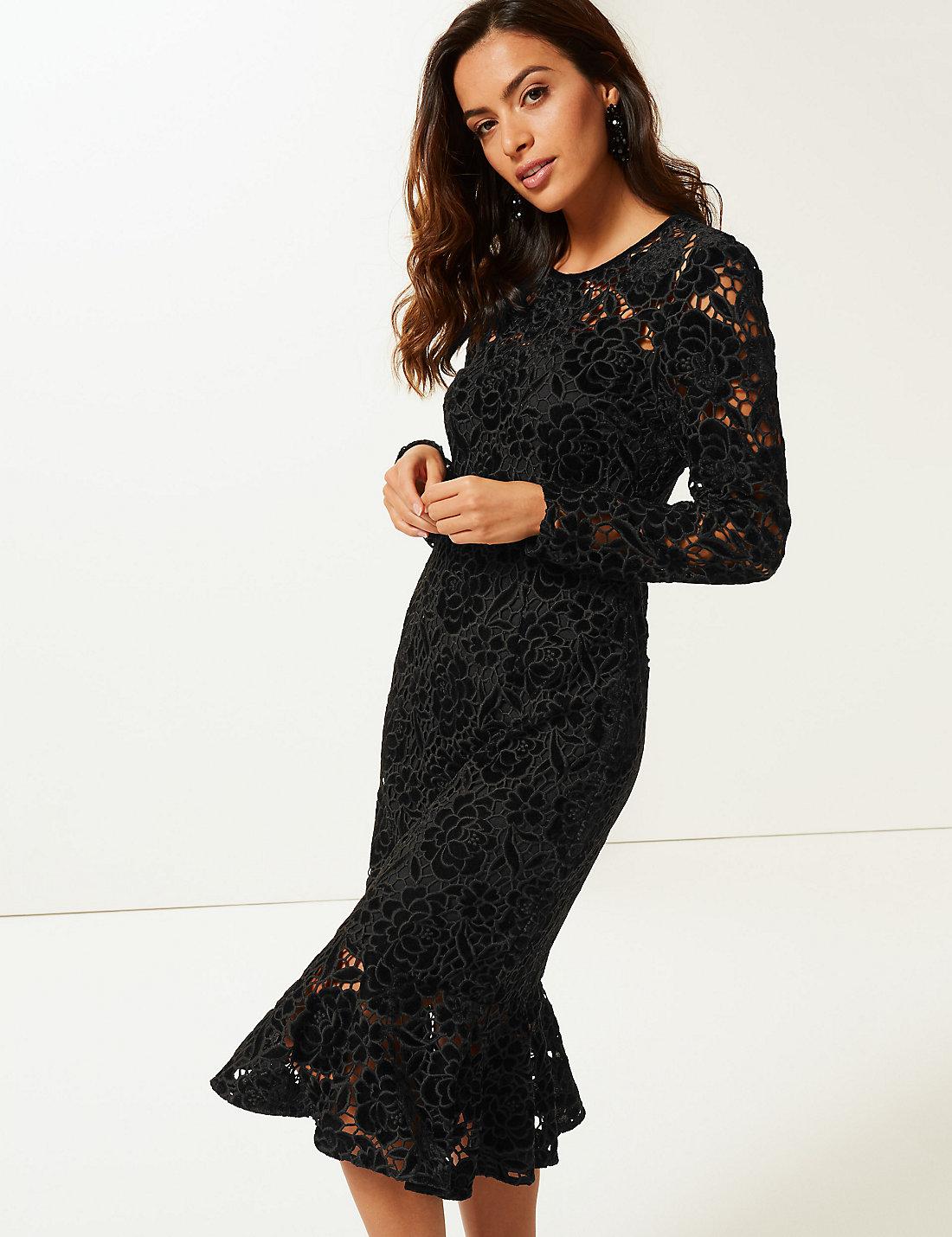 marks and spencer black lace dress