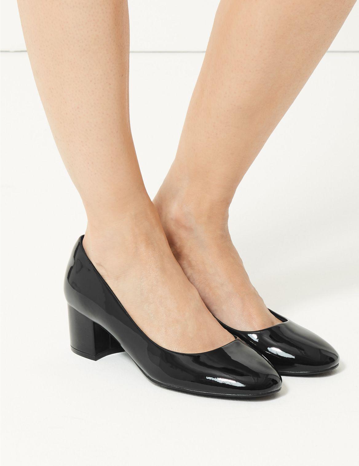 Marks & Spencer Wide Fit Leather Court Shoes in Black - Lyst