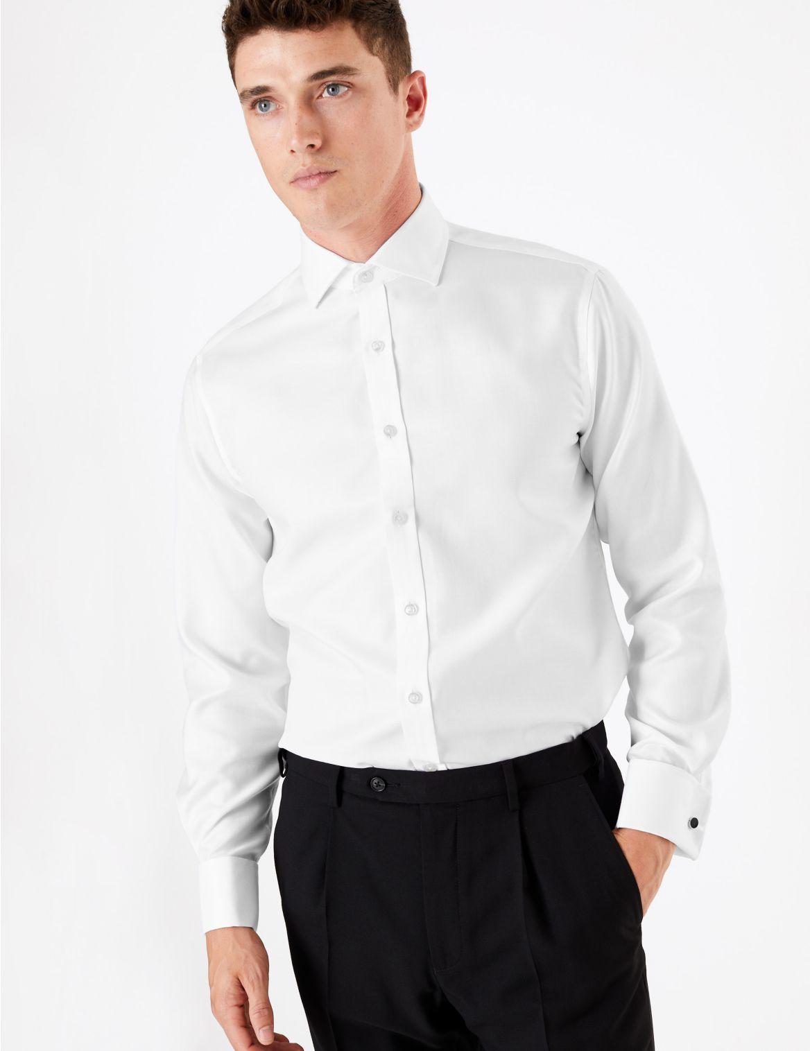 Marks & Spencer Pure Cotton Easy To Iron Tailored Fit Shirt in White ...