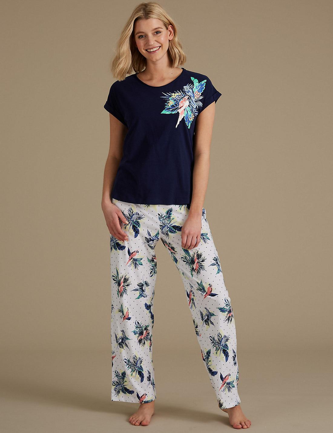 Marks & Spencer Pure Cotton Parrot Print Pyjama Set in Blue - Lyst