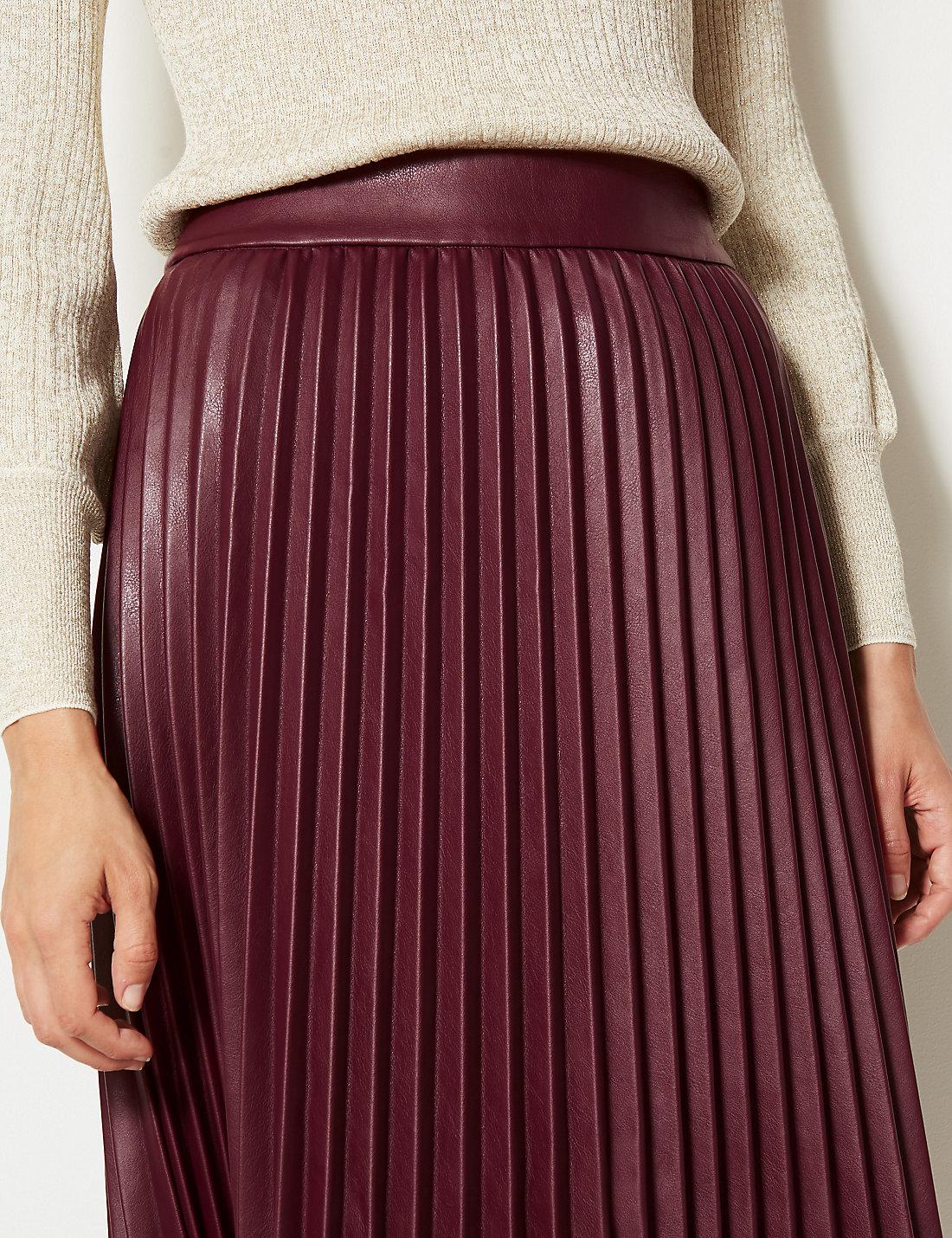 burgundy leather midi skirt