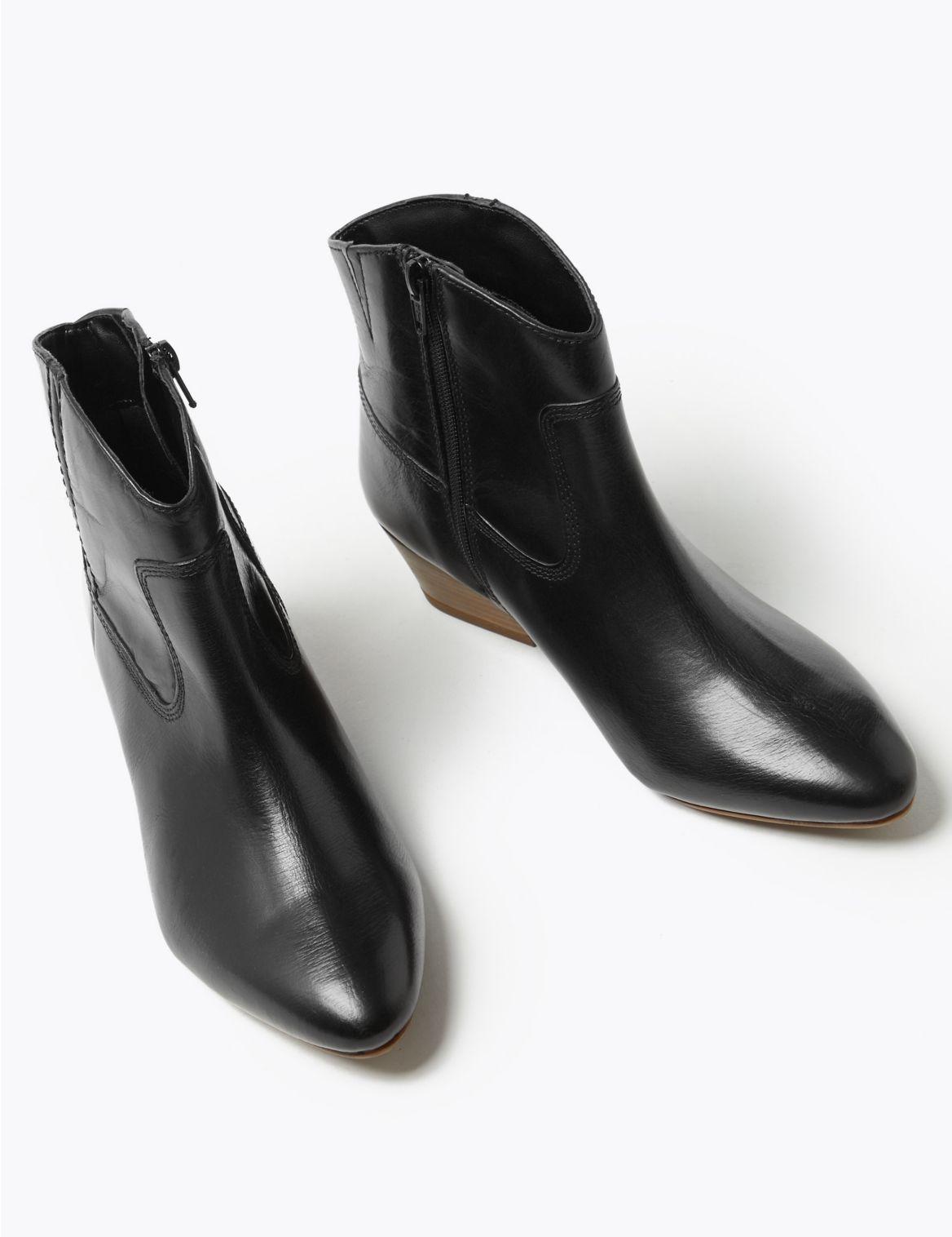 Marks & Spencer Leather Block Heel Western Ankle Boots in Black - Lyst