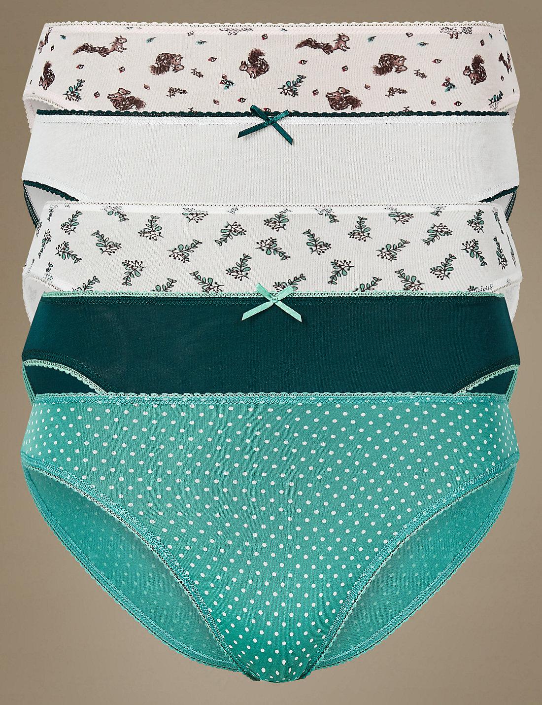 M/&S COLLECTION CRIMSON 5 PACK COTTON RICH FLORAL EMBROIDERY FULL BRIEFS