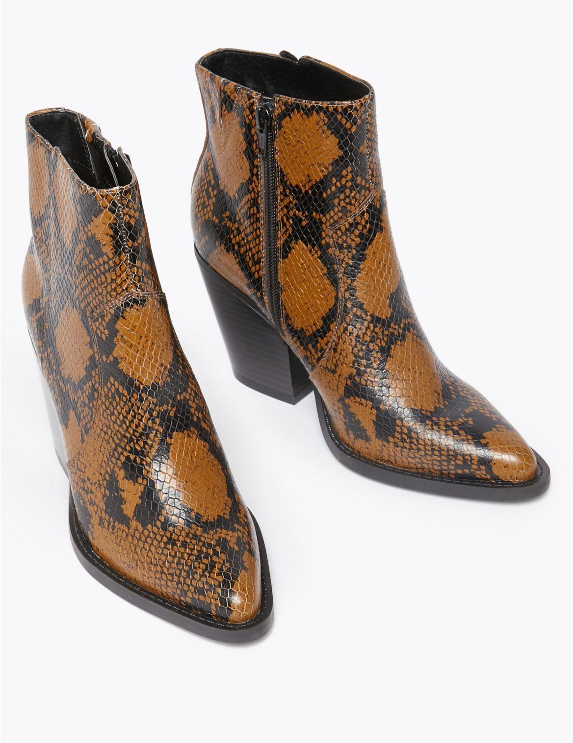 Marks & Spencer Leather Snakeskin Print Western Ankle Boots in Brown - Lyst