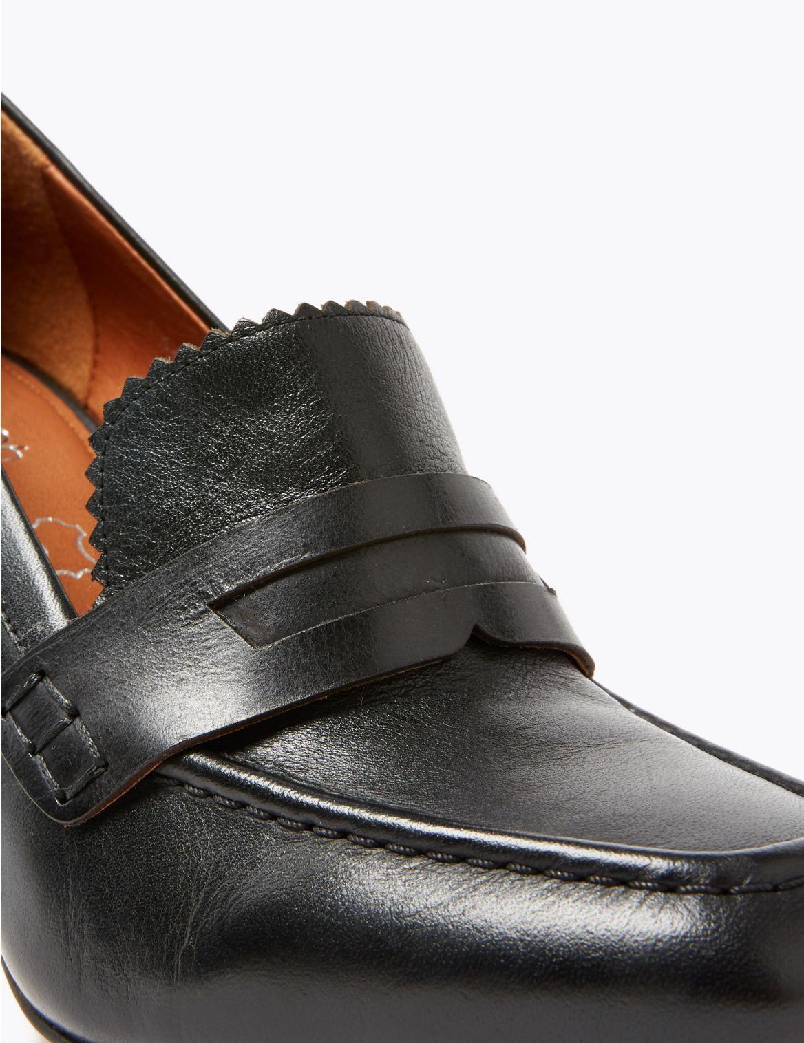 Marks & Spencer Leather Flared Block Heel Penny Loafers in Black Lyst