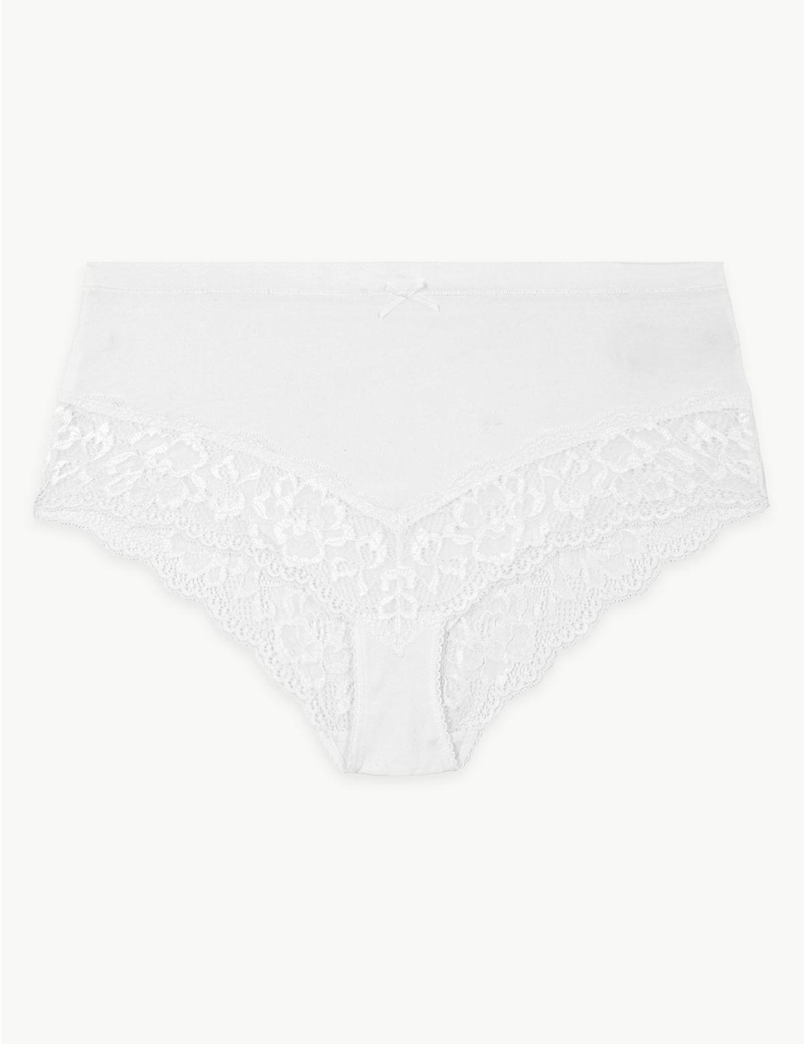 M /& S COLLECTION BLACK//WHITE 5 PACK GEOMETRIC LACE HIGH WAIST BRAZILIAN KNICKERS
