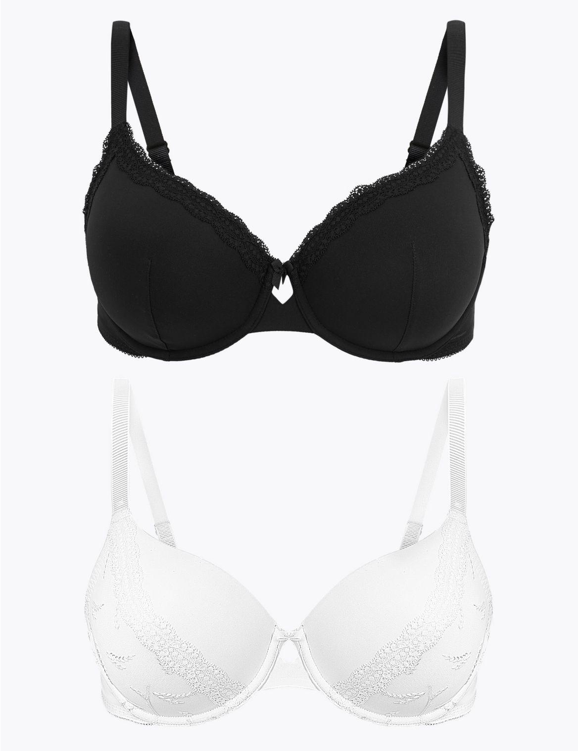 Marks & Spencer Synthetic 2 Pack Embroidered Padded Plunge Dd+ Bras