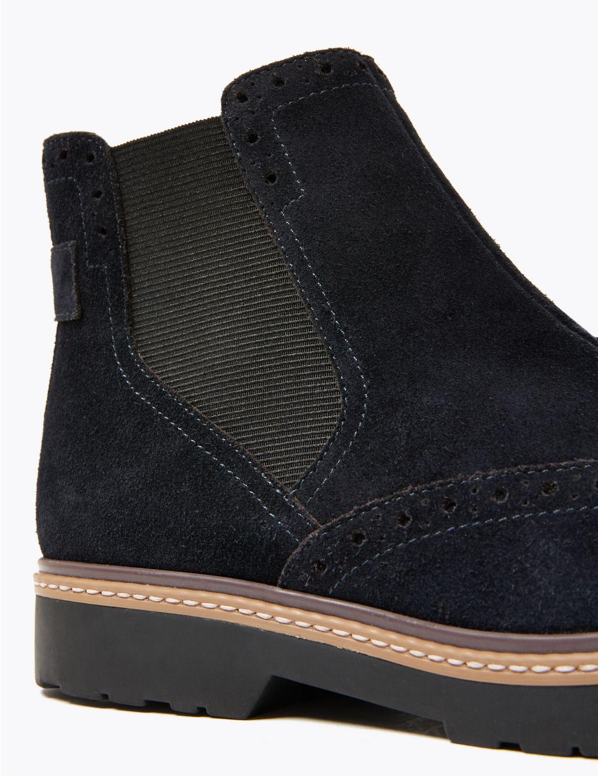 Marks & Spencer Suede Brogue Chelsea Ankle Boots in Navy (Blue) Lyst