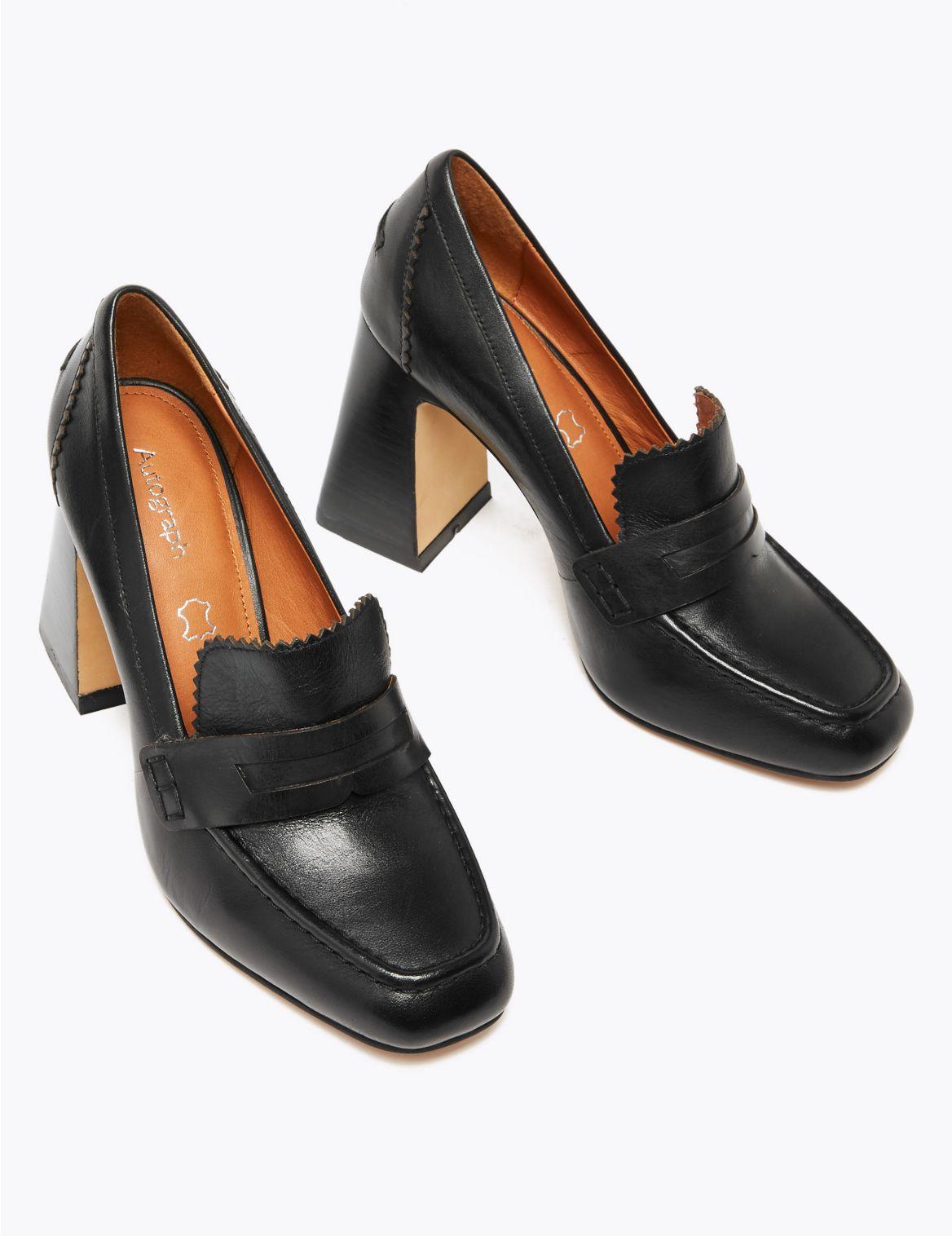 Marks & Spencer Leather Flared Block Heel Penny Loafers in Black Lyst