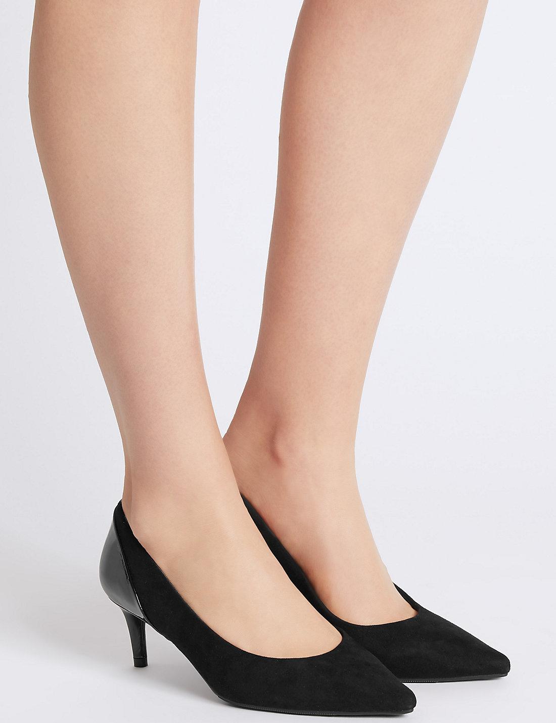 black kitten heel court shoes