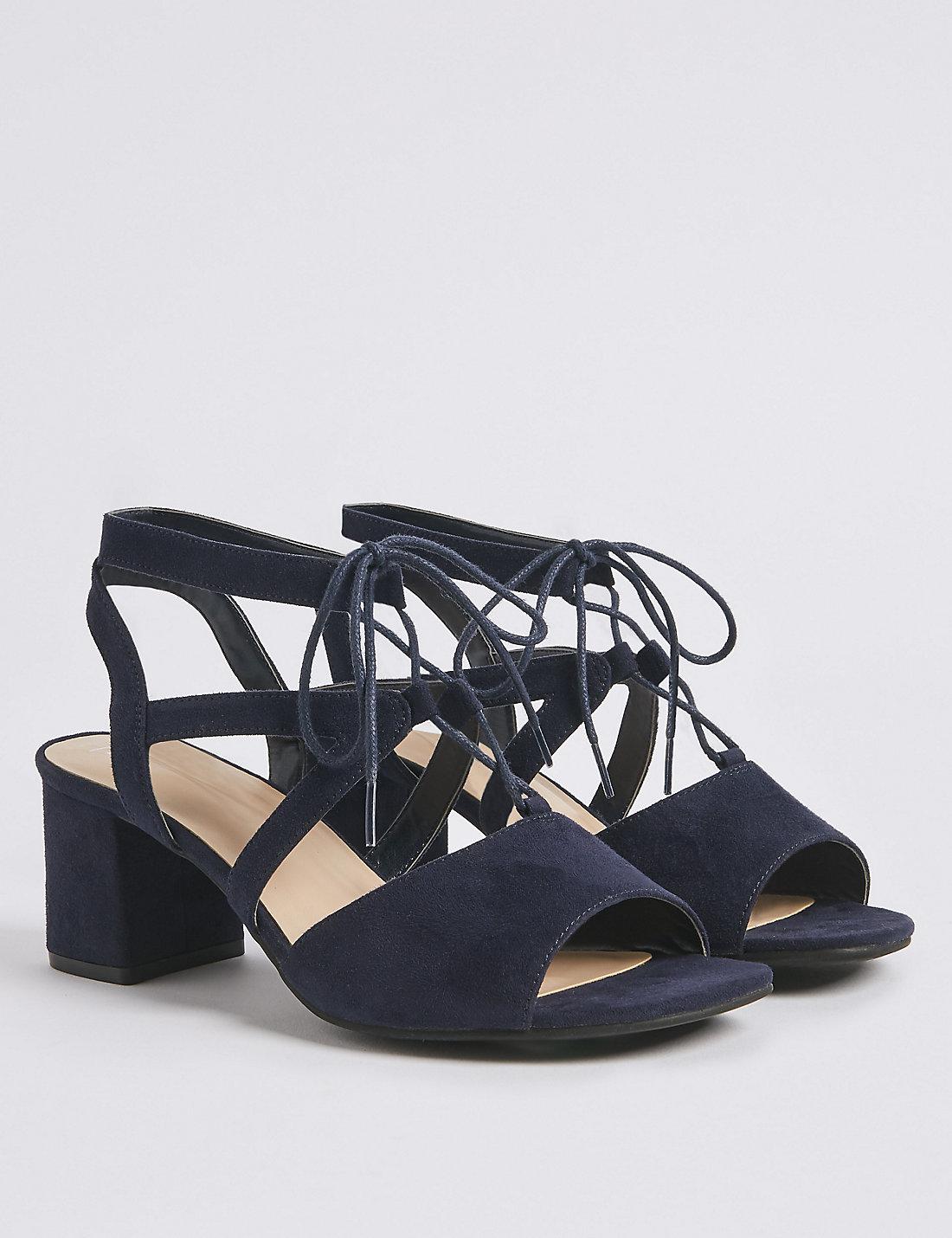 navy wide fit block heel sandals