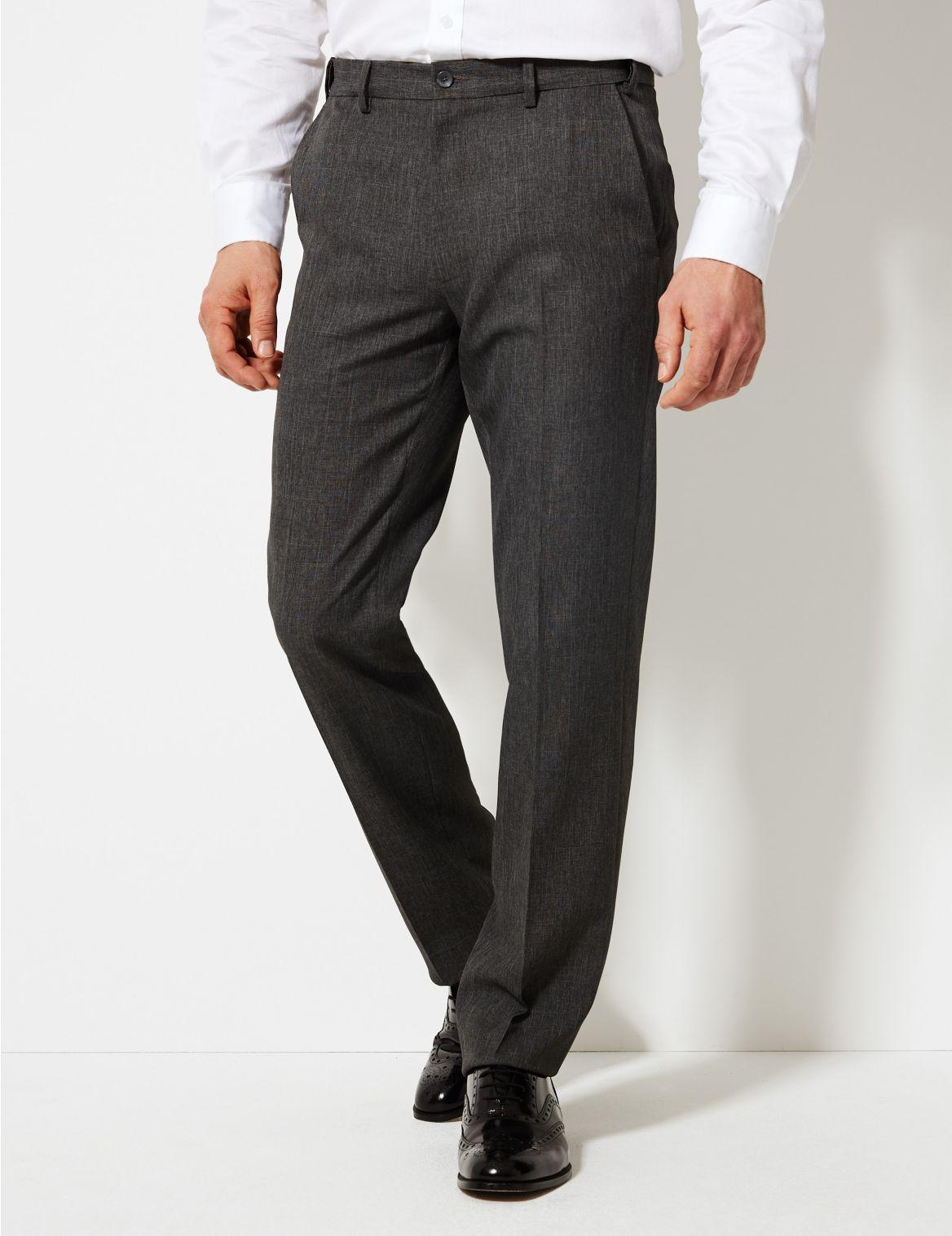 Marks & Spencer Tailored Fit Flat Front Trousers in Grey (Gray) for Men ...