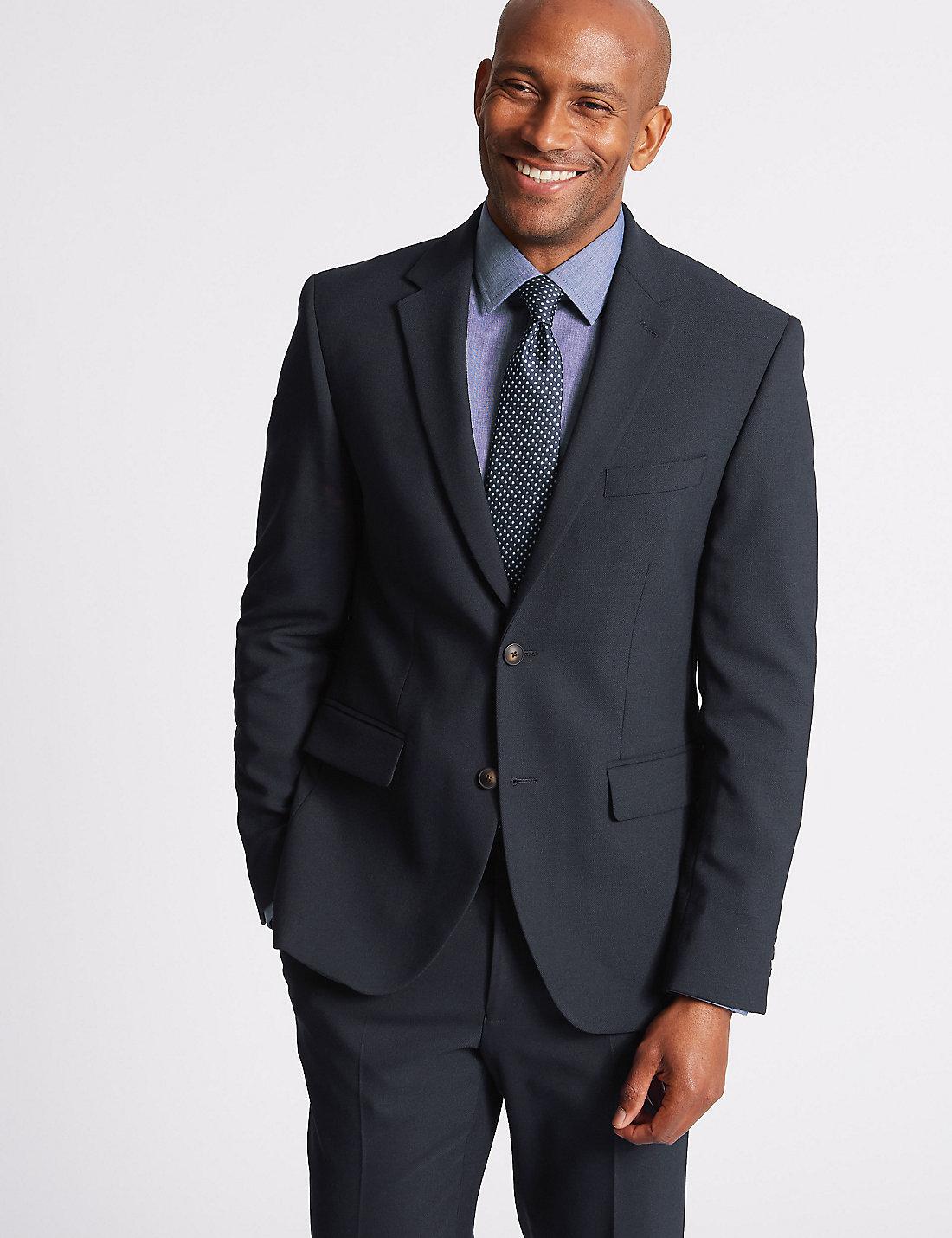 Marks & Spencer Navy Textured Tailored Fit Jacket in Blue ...