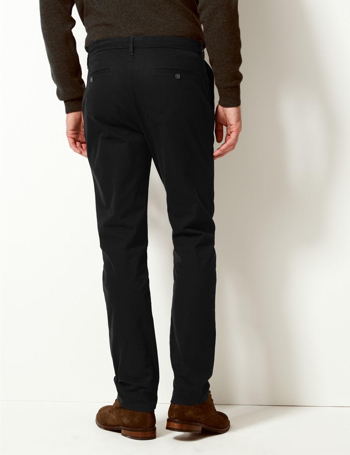 Marks & Spencer Cotton Slim Fit Chinos With Stretch in Black for Men - Lyst