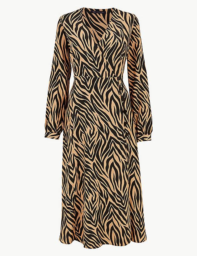 Marks & Spencer Animal Print Wrap Midi Dress - Lyst
