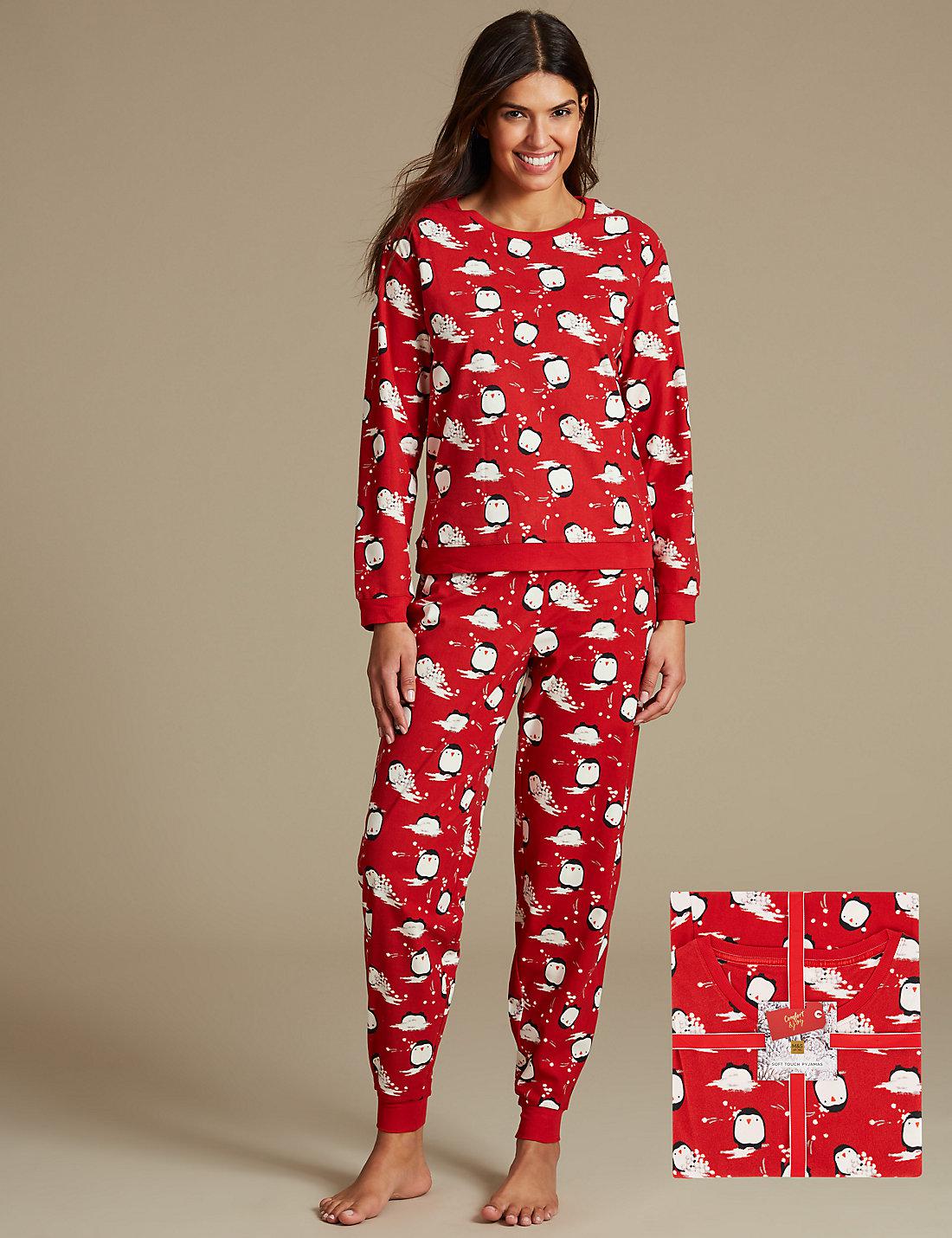 Marks Spencer Synthetic Penguin All Over Print Pyjamas With Staynewtm In Red Lyst