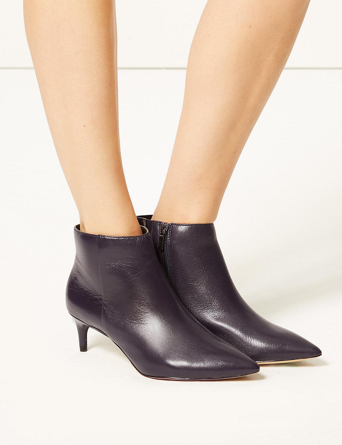 Marks & Spencer Wide Fit Leather Kitten Heel Ankle Boots Marks & Spencer Wide Fit Leather Kitten Heel Ankle Boots