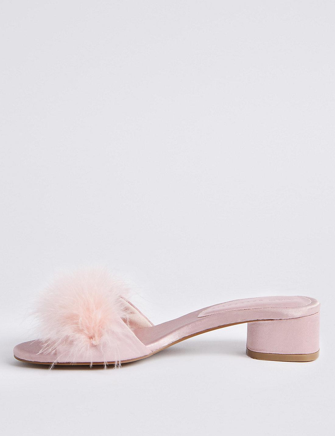 pink fluffy mule slippers