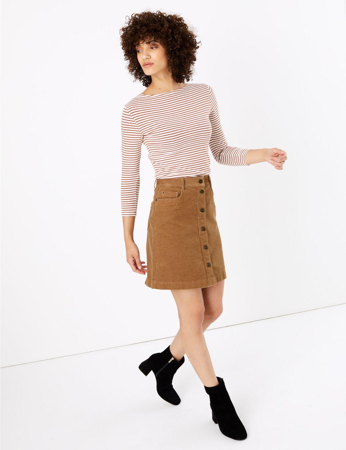 Marks & Spencer Corduroy Button Front A-line Mini Skirt in ...