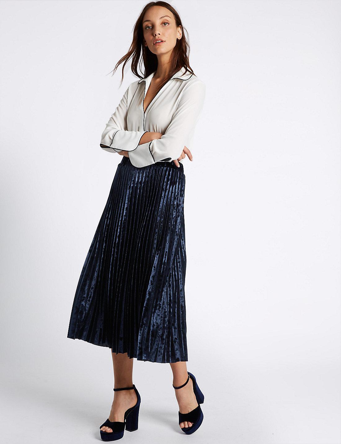 marks and spencer velvet pleated skirt